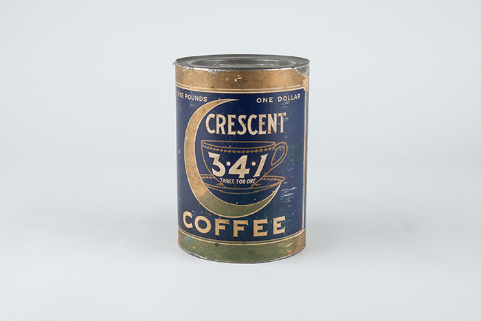 Image of Cylindrical tin for 3-4-1 Coffee from Crescent Manufacturing Company, ca. 1910