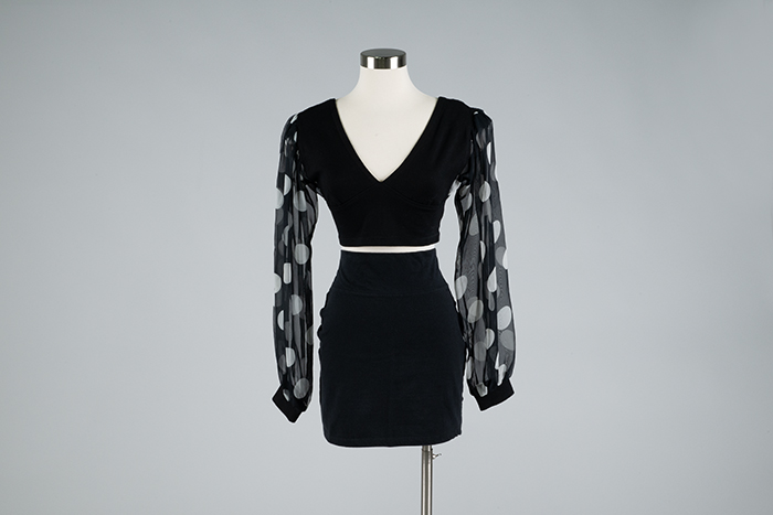 Image of Polka-dot top and black skirt, 