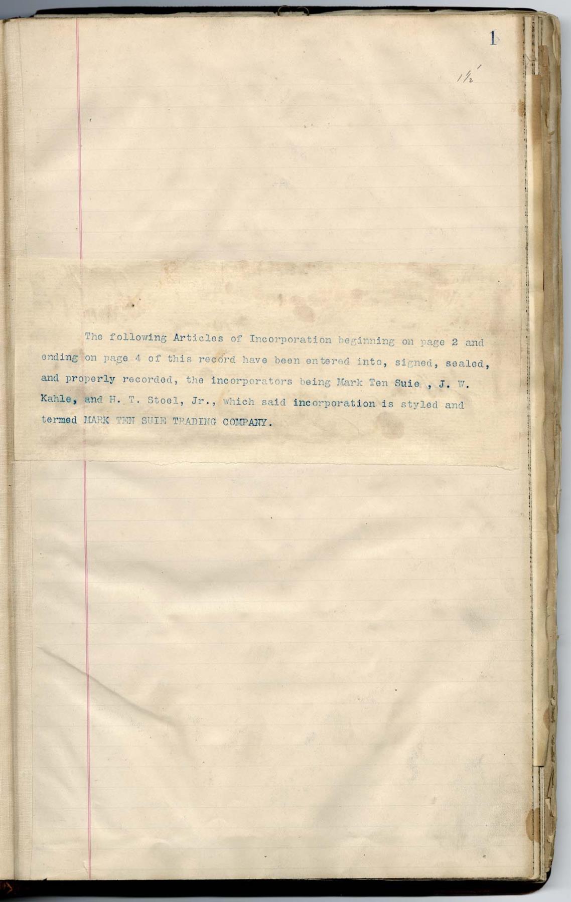 Image of Mark Ten Suie Trading Company ledger, 1899 - 1906