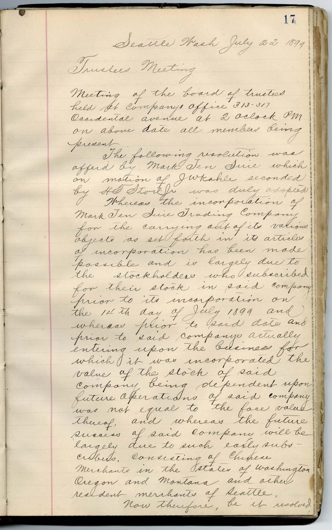 Image of Mark Ten Suie Trading Company ledger, 1899 - 1906