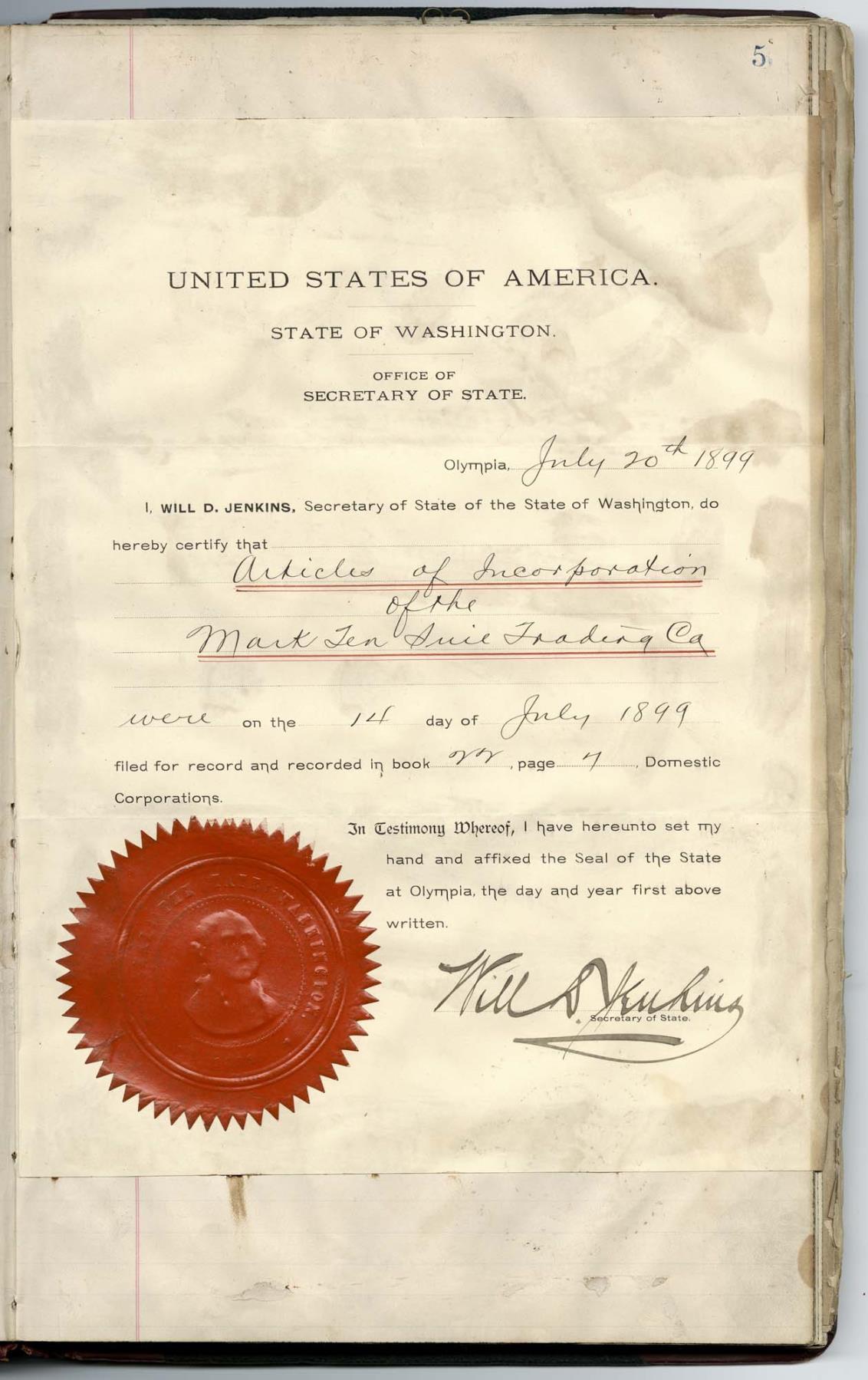 Image of Mark Ten Suie Trading Company ledger, 1899 - 1906