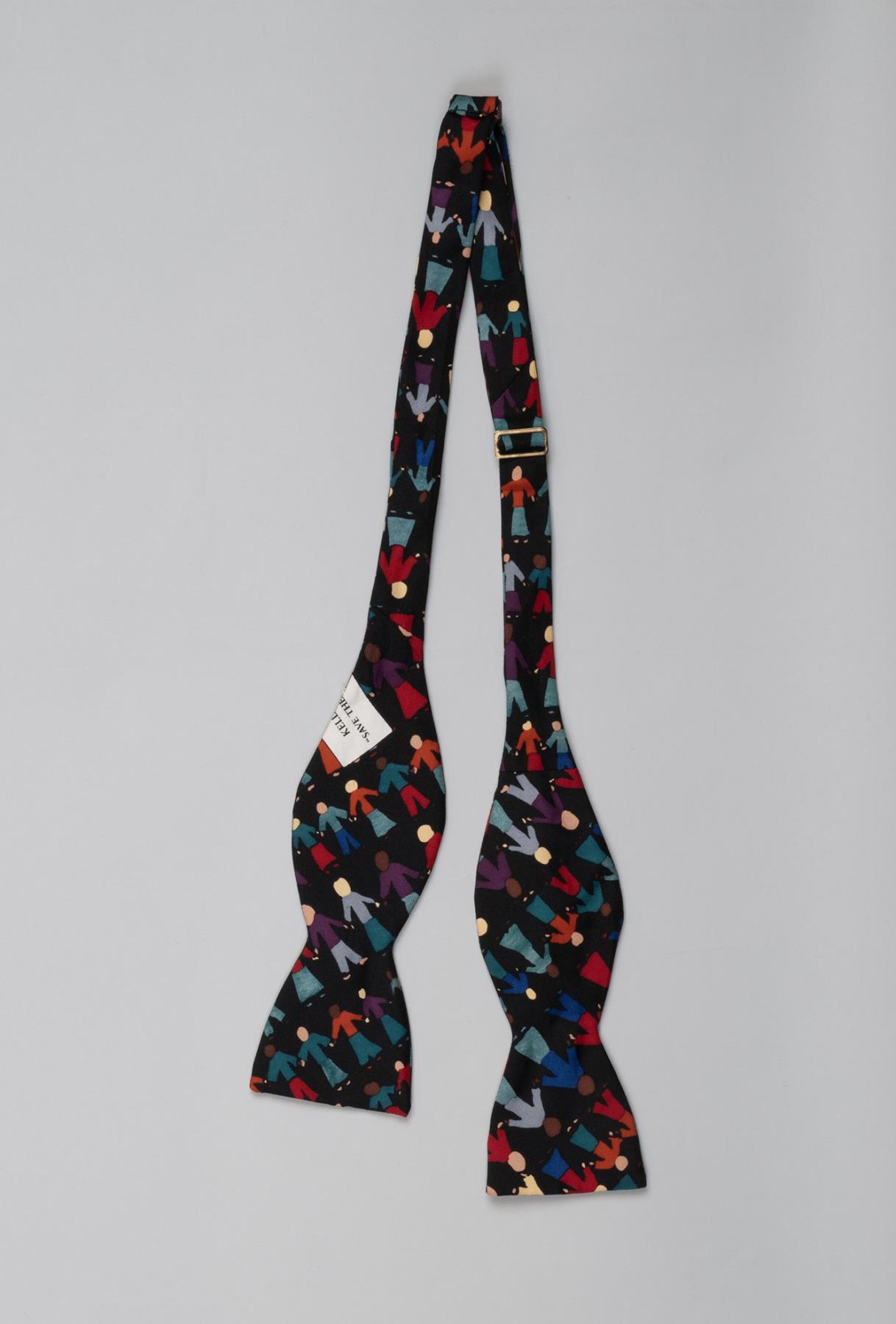Image of Bow tie with people print worn on the Bill Nye The Science Guy tv show, 1990s