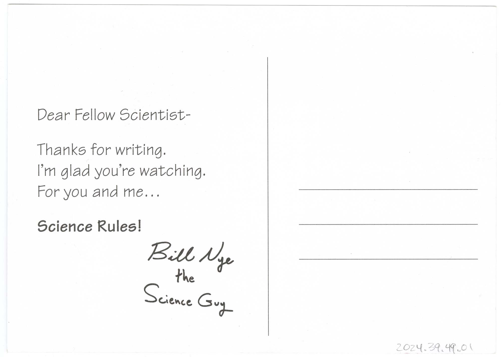 Image of Bill Nye the Science Guy postcard, circa 1995