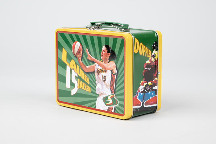 Image of Seattle Storm lunchbox with Semeka Randall-Lay #21 and Lauren Jackson #15, 2001