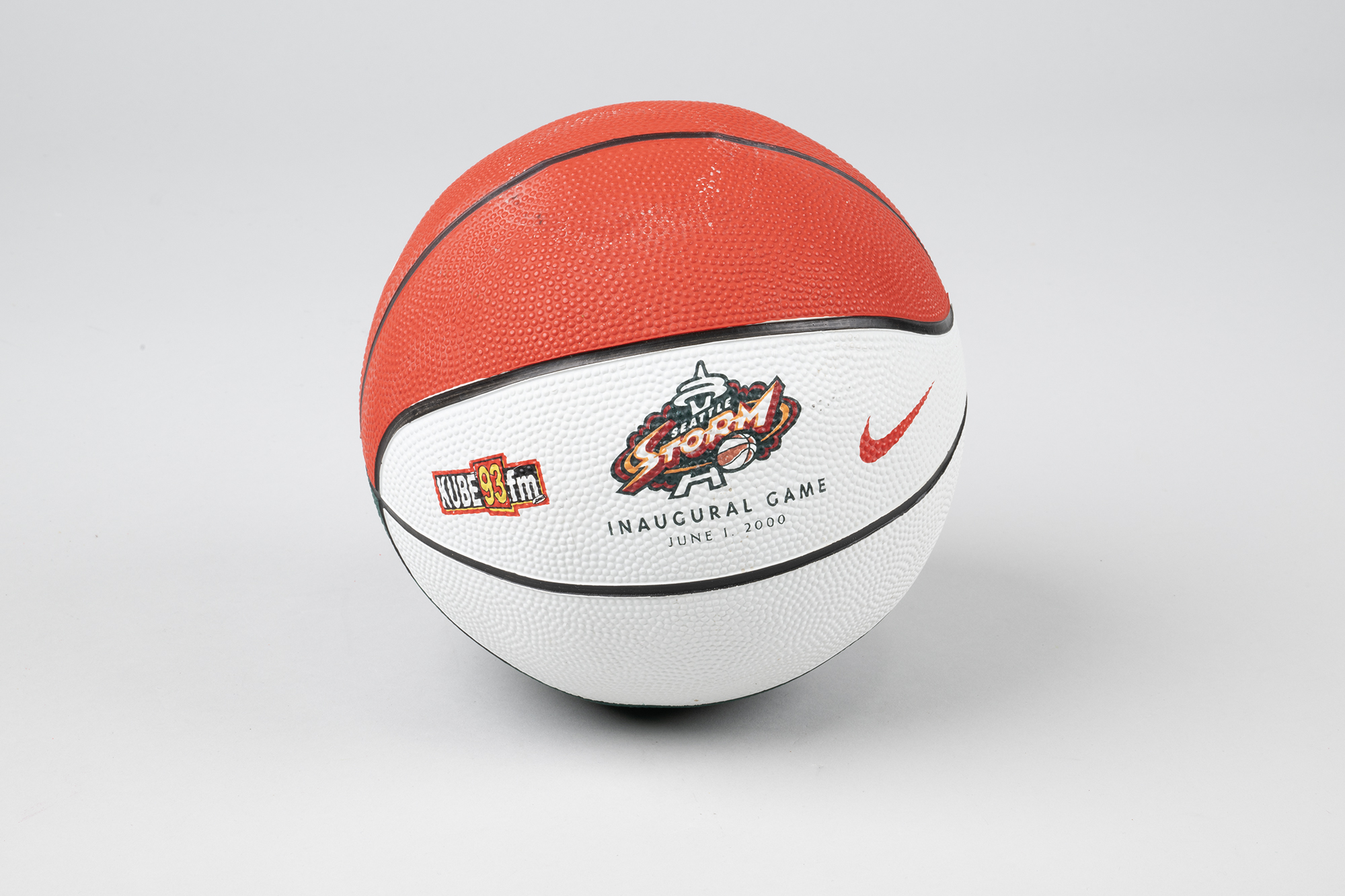Image of Souvenir Seattle Storm basketball from inaugural game, June 1, 2000