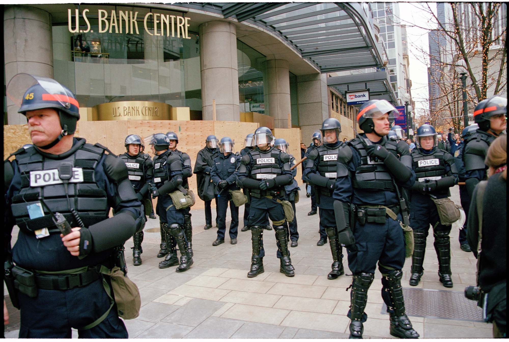 Image of Police in riot gear during the WTO protests, Seattle, November 30, 1999