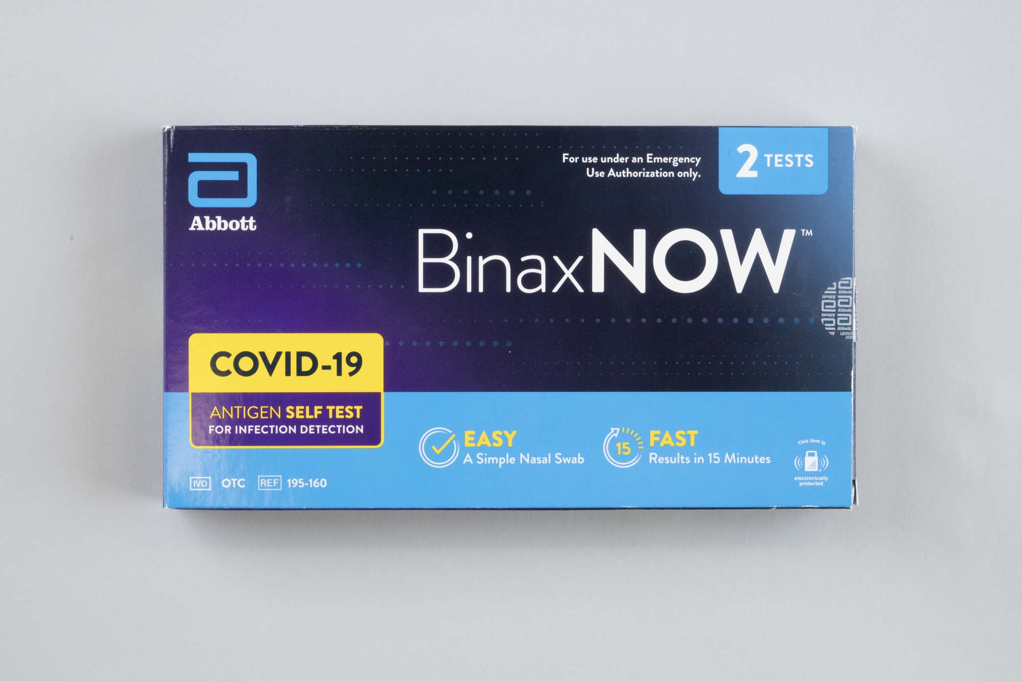 Image of Box for BinaxNow COVID-19 home tests, 2021