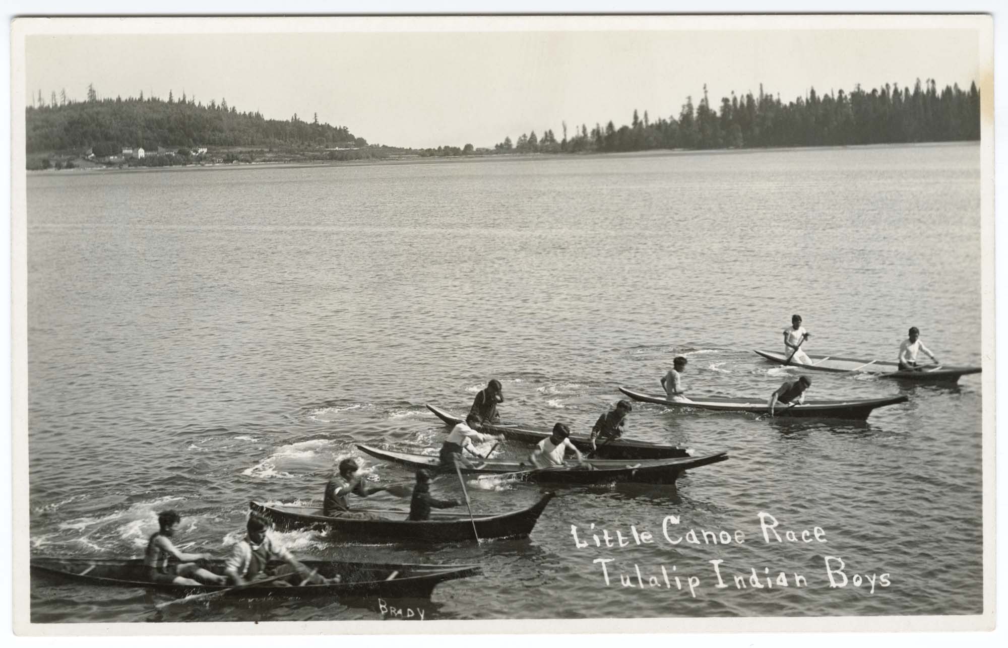 Image of Canoe race, Tulalip Bay, circa 1912