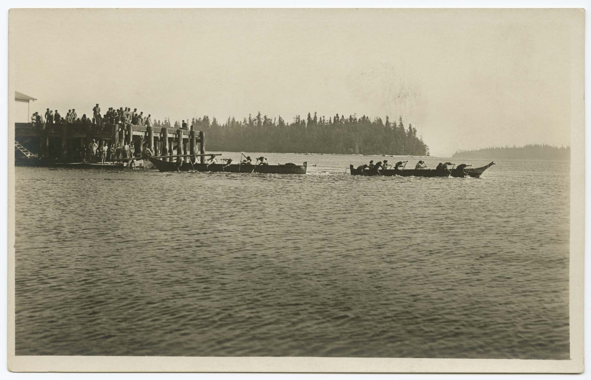 Image of Canoe tug of war, Tulalip Bay, circa 1912