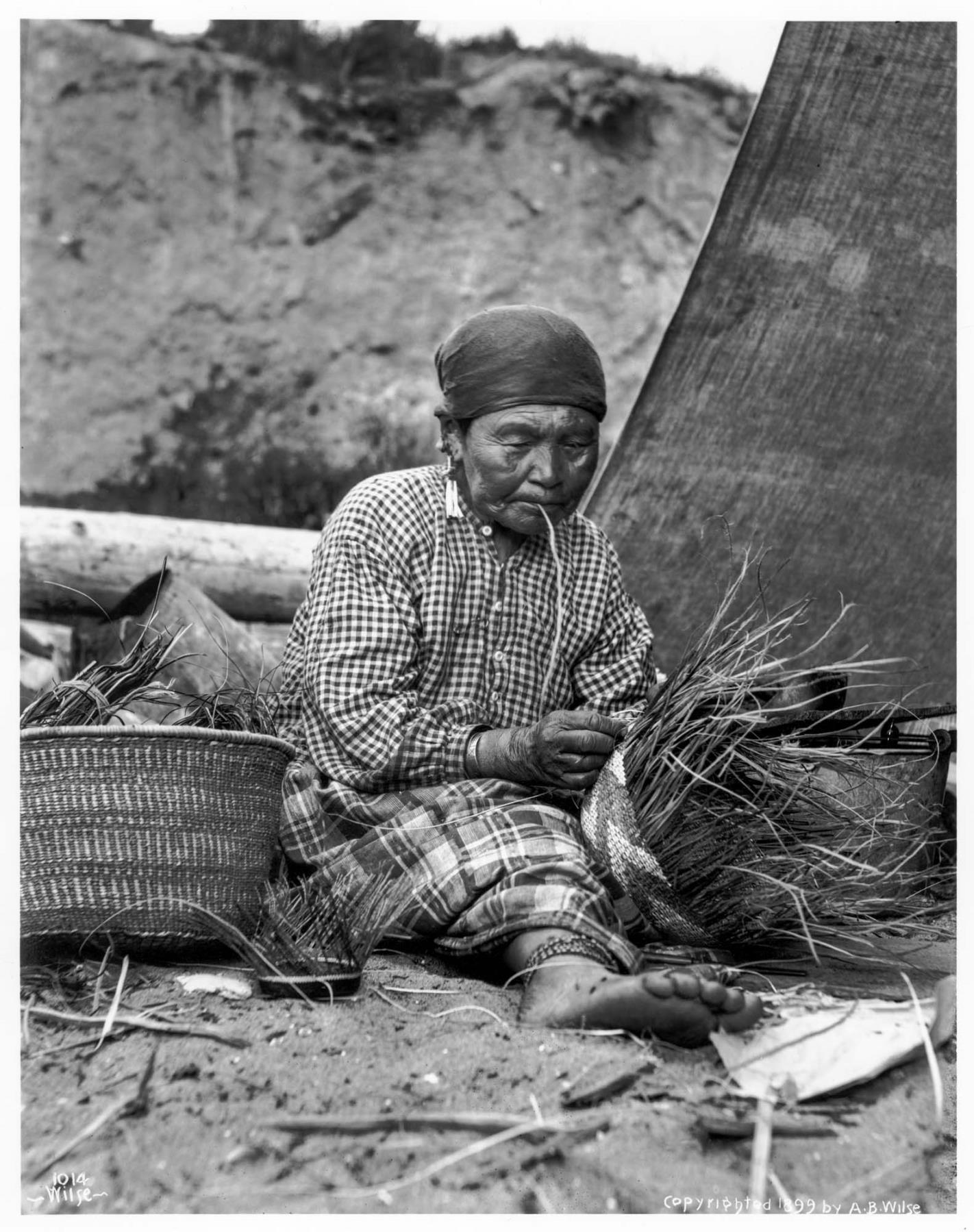 Image of Puget Sound Salish basketmaker, circa 1900