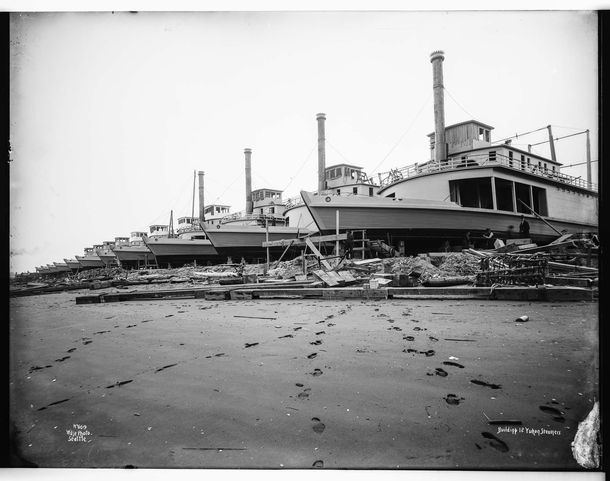 Image of Steamships being built at Moran Brothers shipyard, Seattle, 1898
