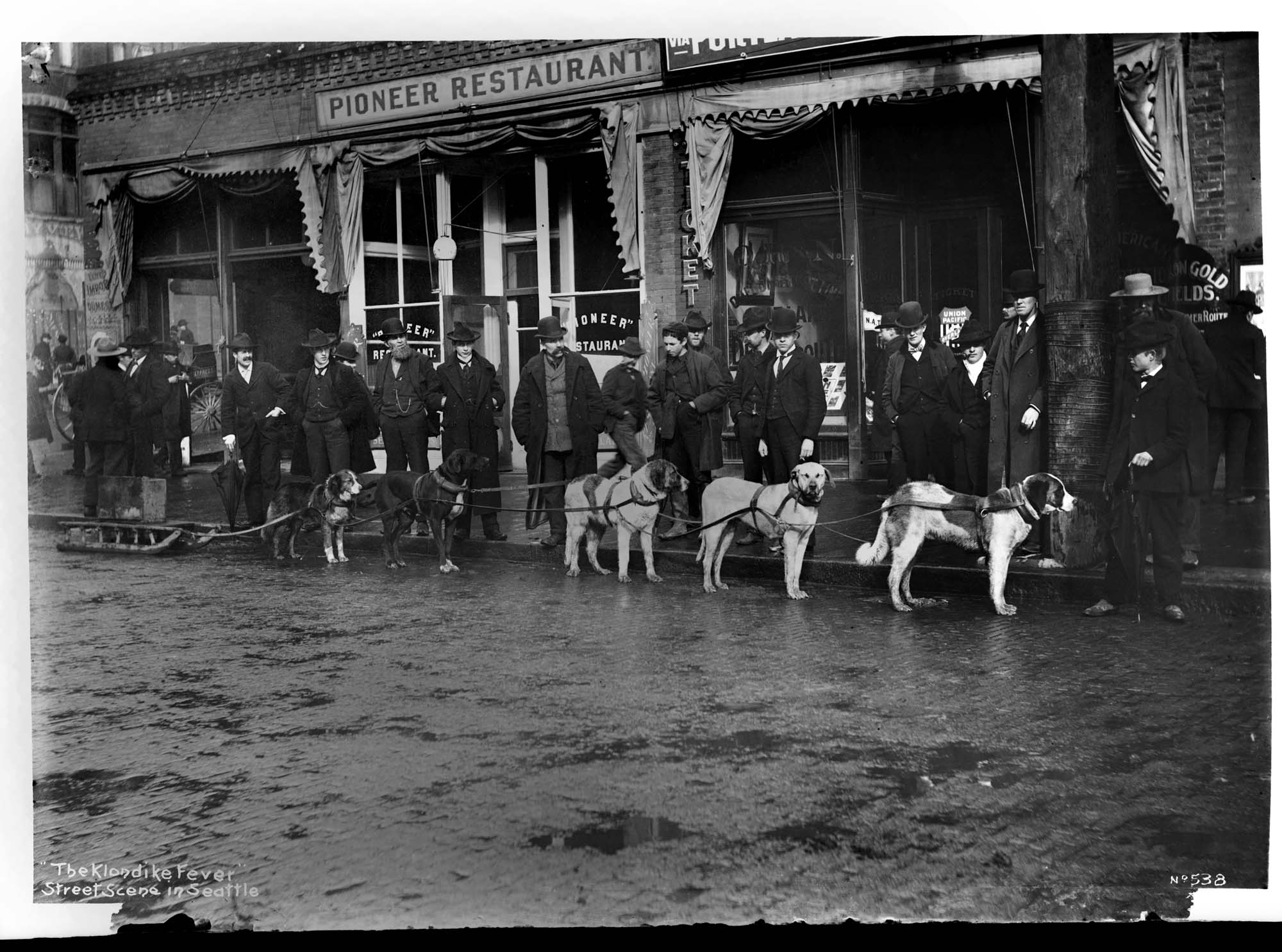 Image of Dogsled outside the Pioneer Restaurant, Seattle, circa 1898