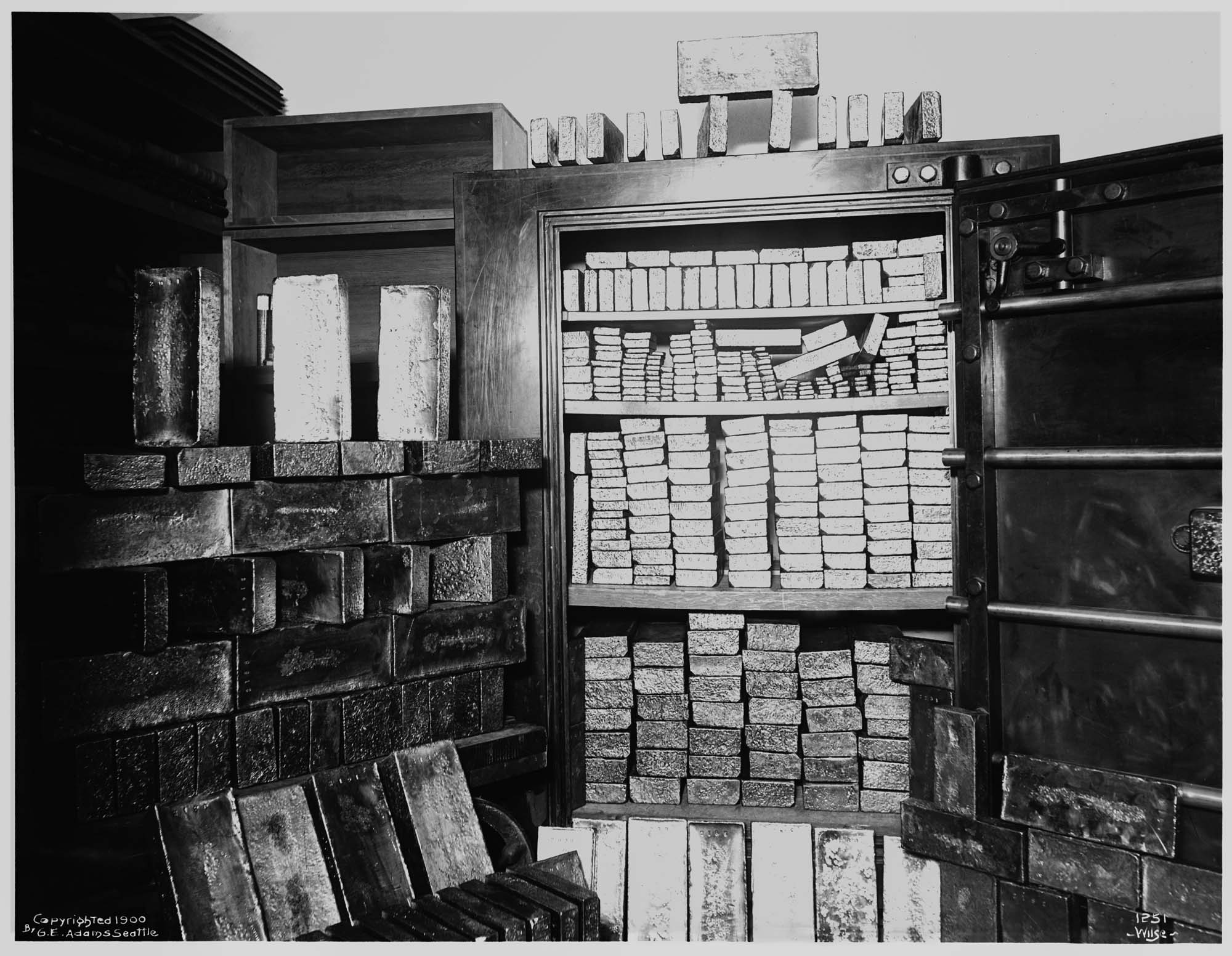Image of Gold bricks in assay office, Seattle, circa 1898
