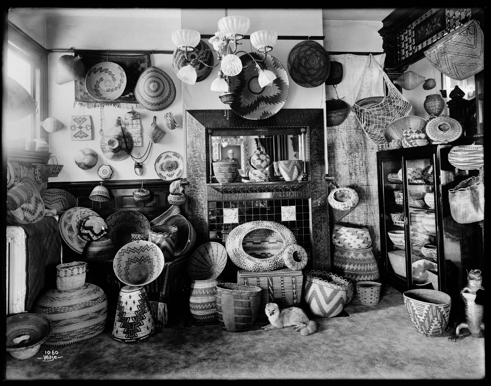 Image of Nellie Stimson's basket collection, Seattle, circa 1900