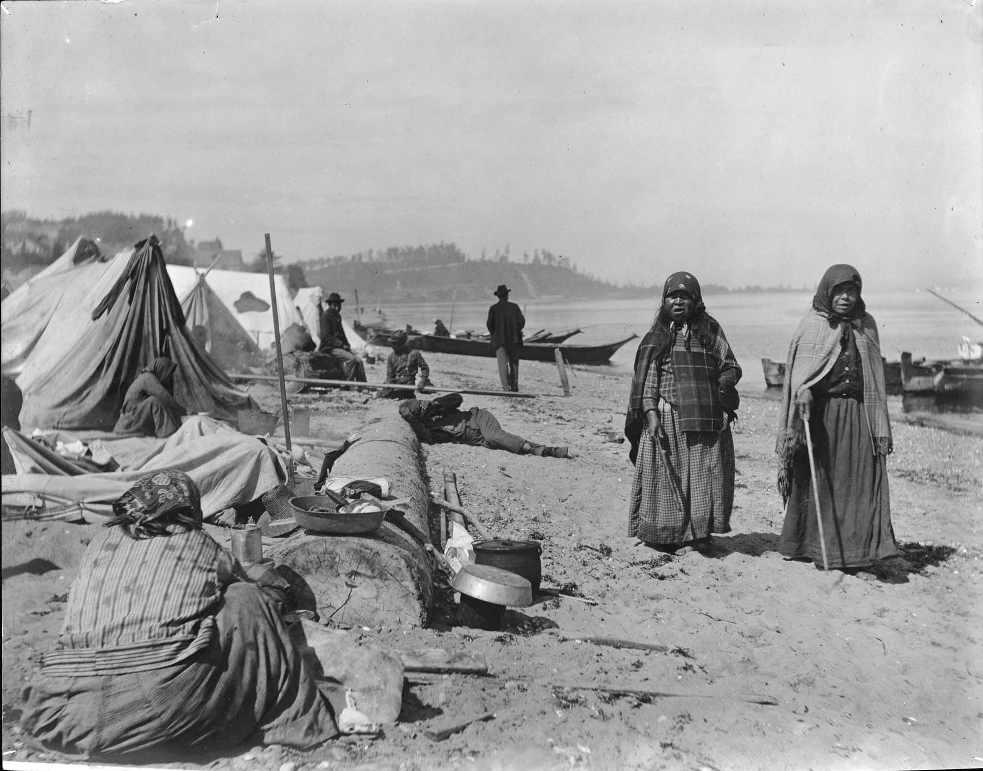 Image of Indigenous people on the beach at Port Townsend, September 2, 1899
