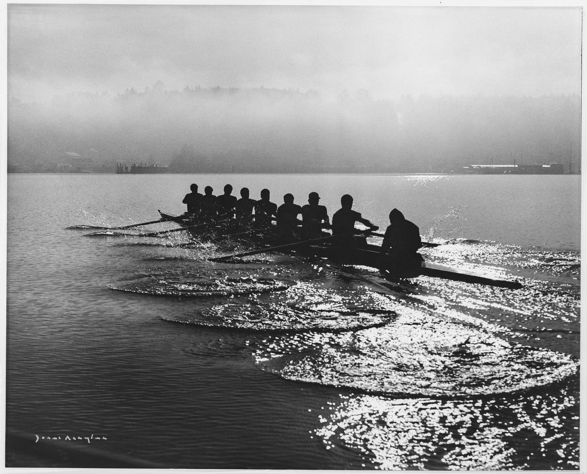 Image of University of Washington varsity crew team on Lake Washington, Seattle, 1979