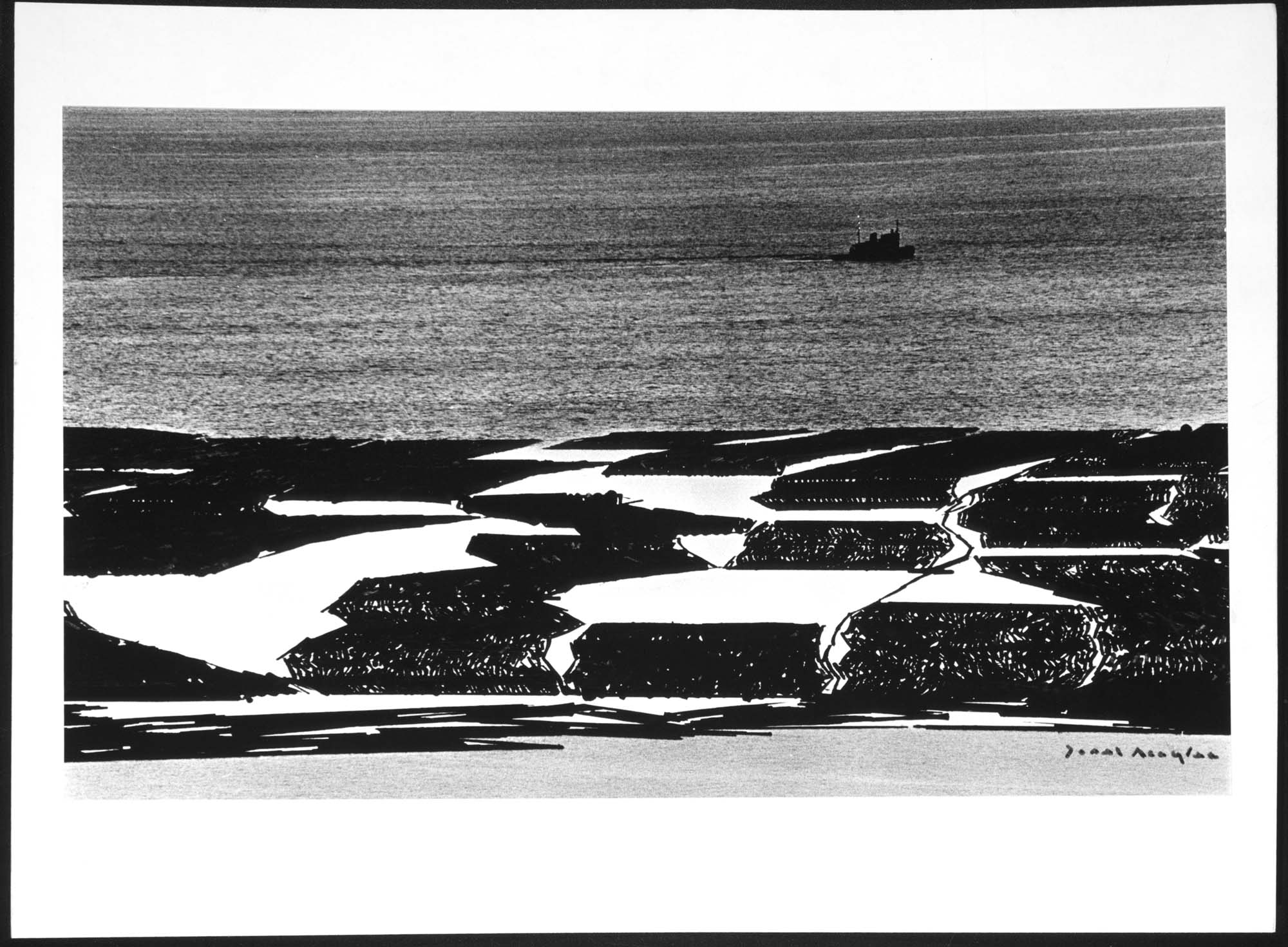 Image of Log raft on Lake Washington, Renton, 1965
