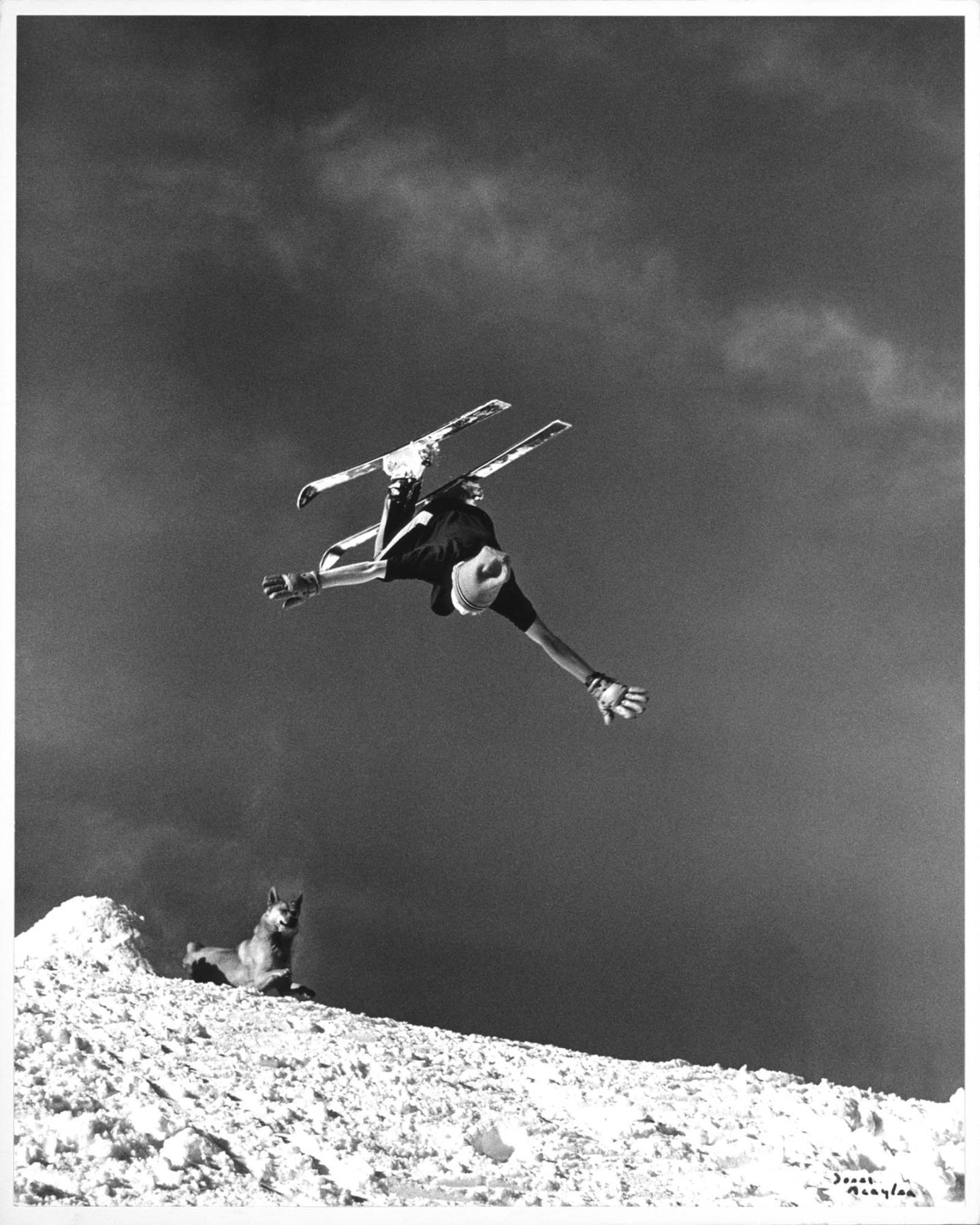 Image of Biff Boreson trick skiing at Sand Point Golf Club, Seattle, January 1972