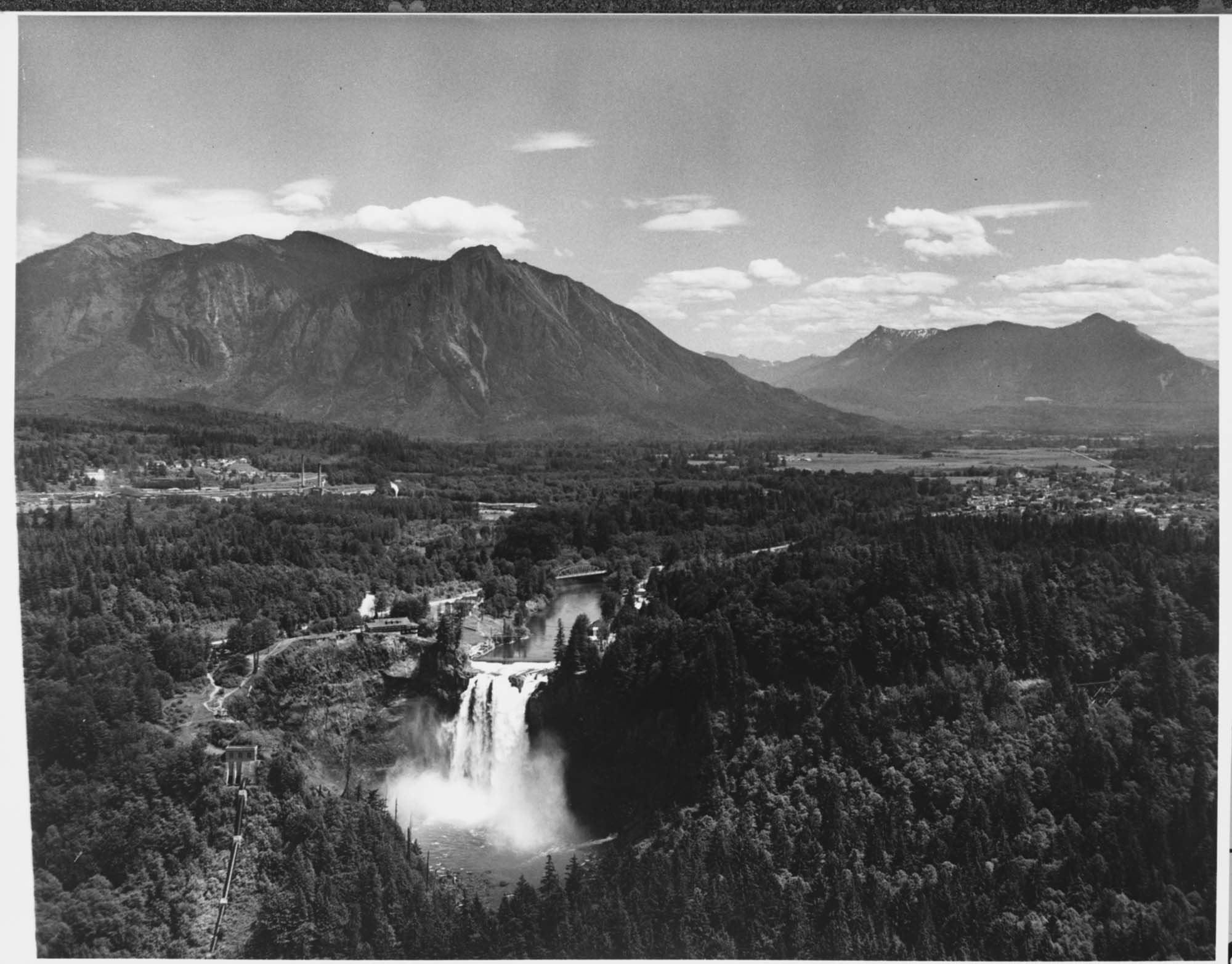 Image of Aerial of Snoqualmie Falls, near Snoqualmie, circa 1965