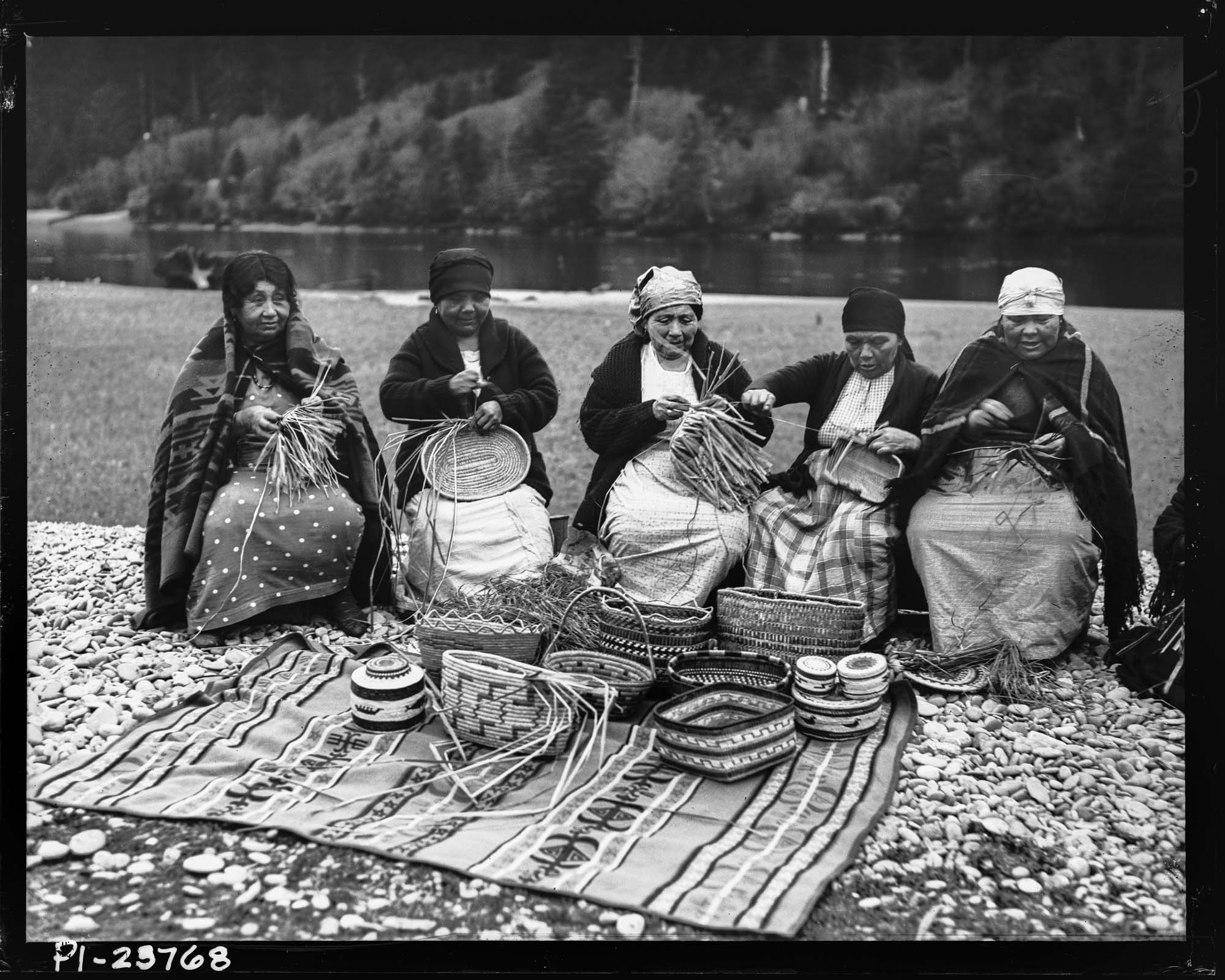 Image of Indigenous women making baskets, Olympic Peninsula, 1926