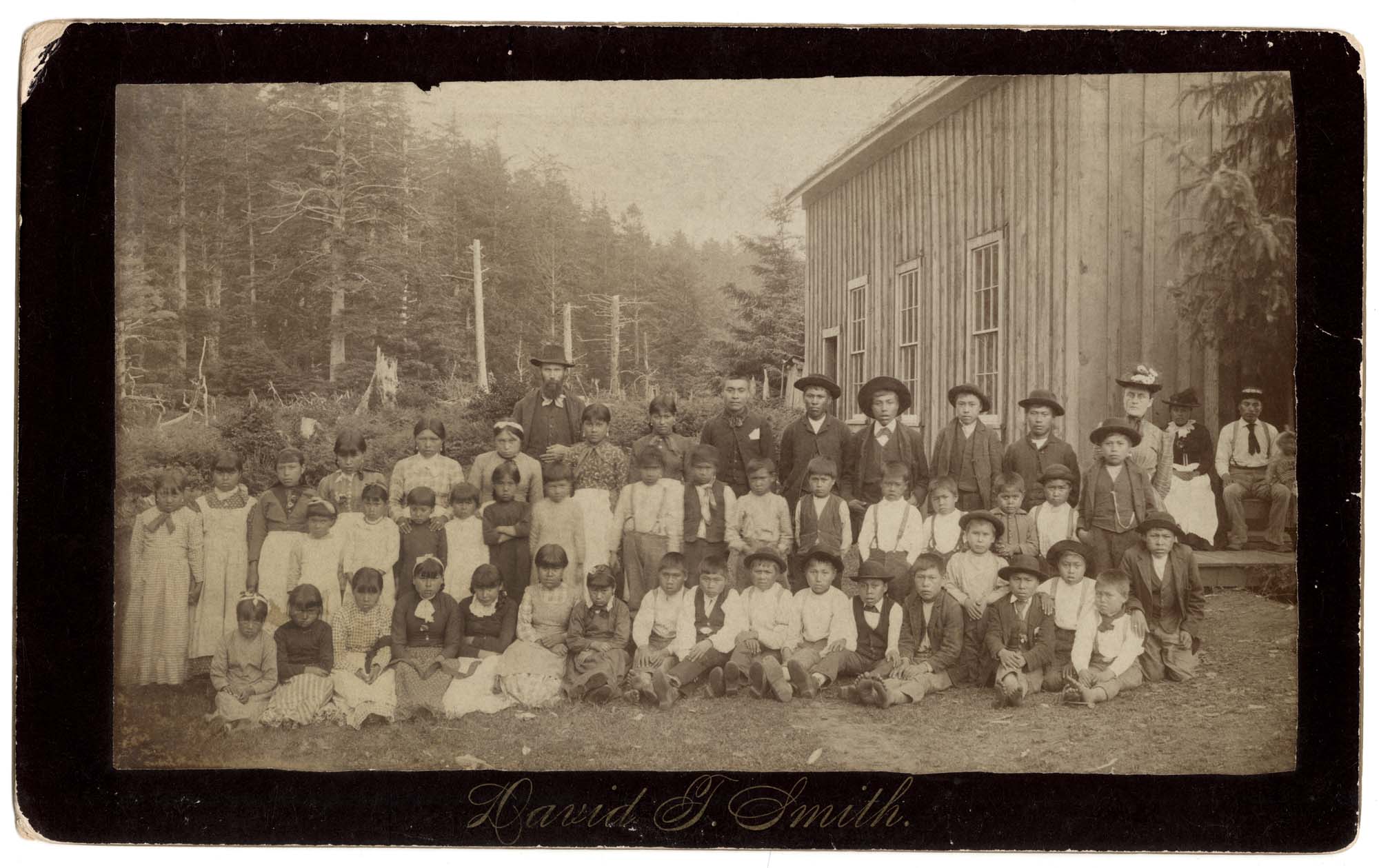 Image of Quileute children and teachers, La Push, circa 1887