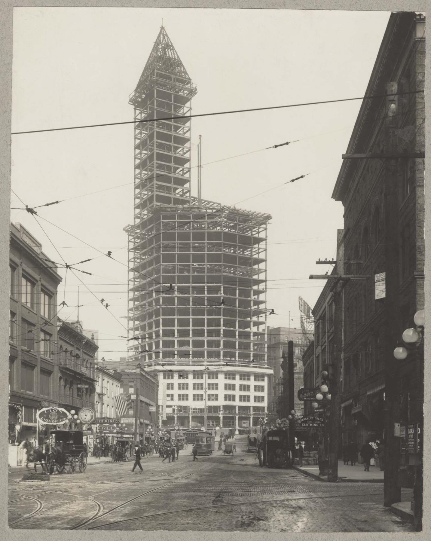 Image of Smith Tower under construction, Seattle, circa 1913