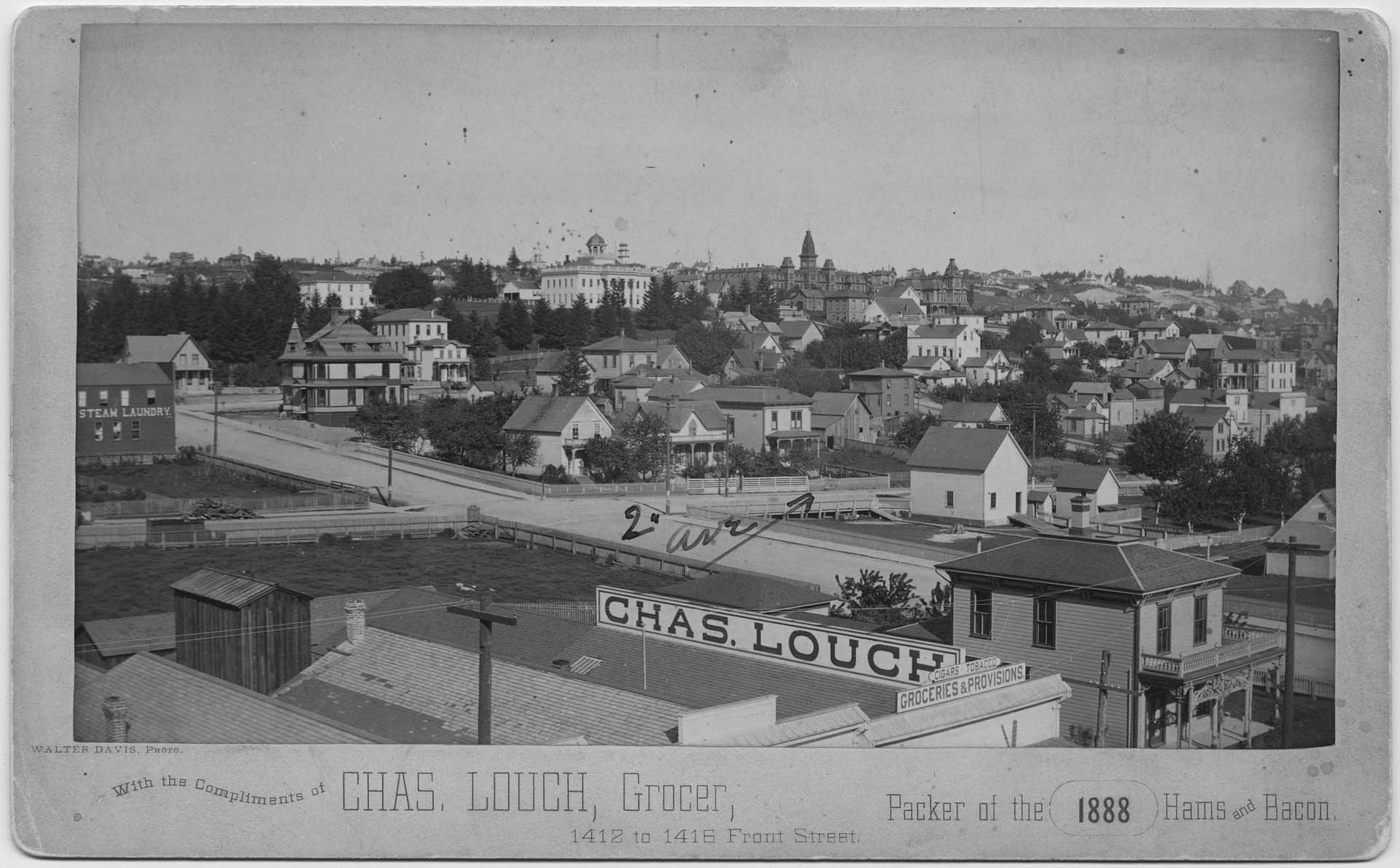 Image of Second and Union, looking southeast, Seattle, circa 1885