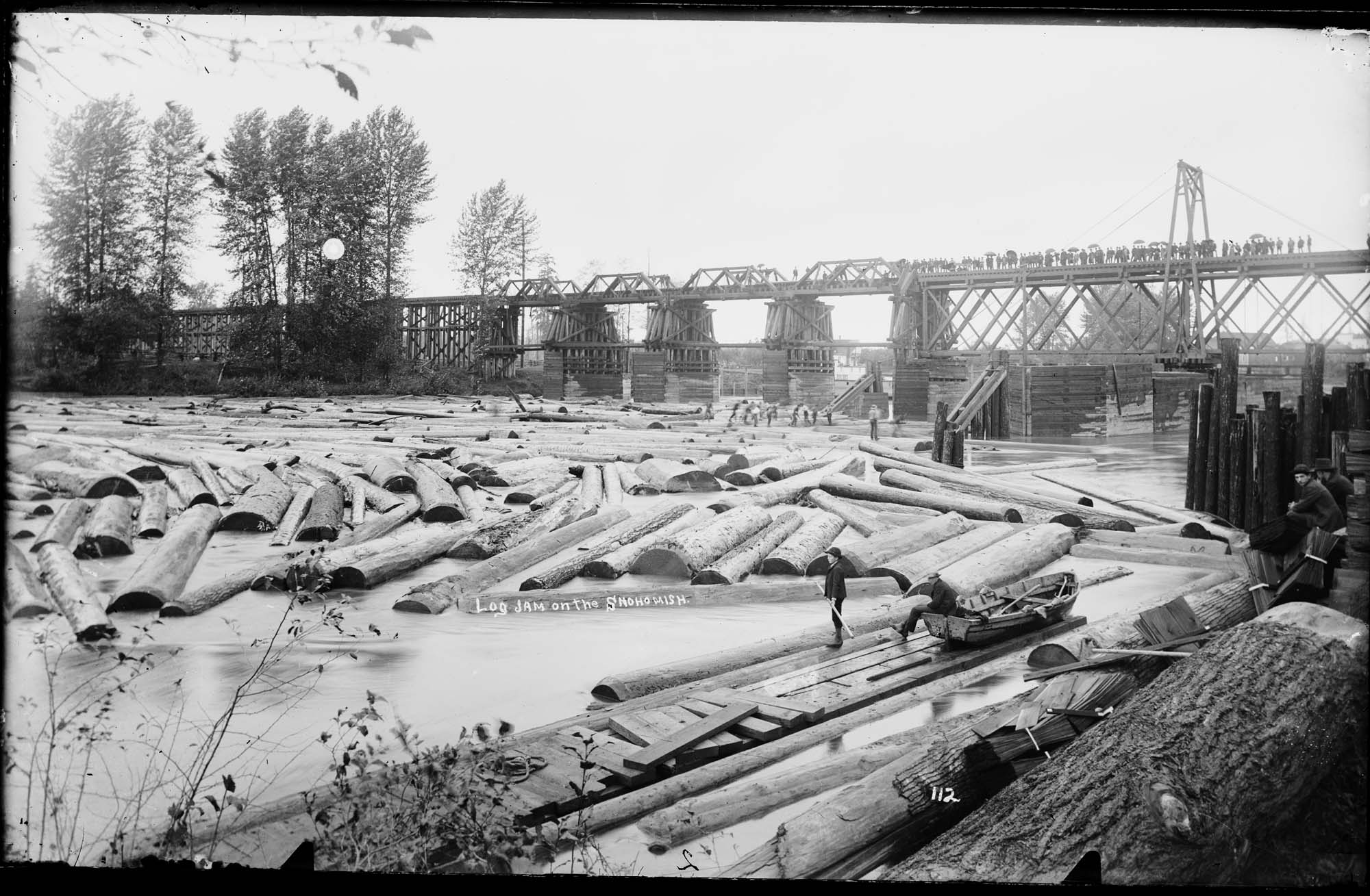 Image of Log jam on the Snohomish River, November 1892