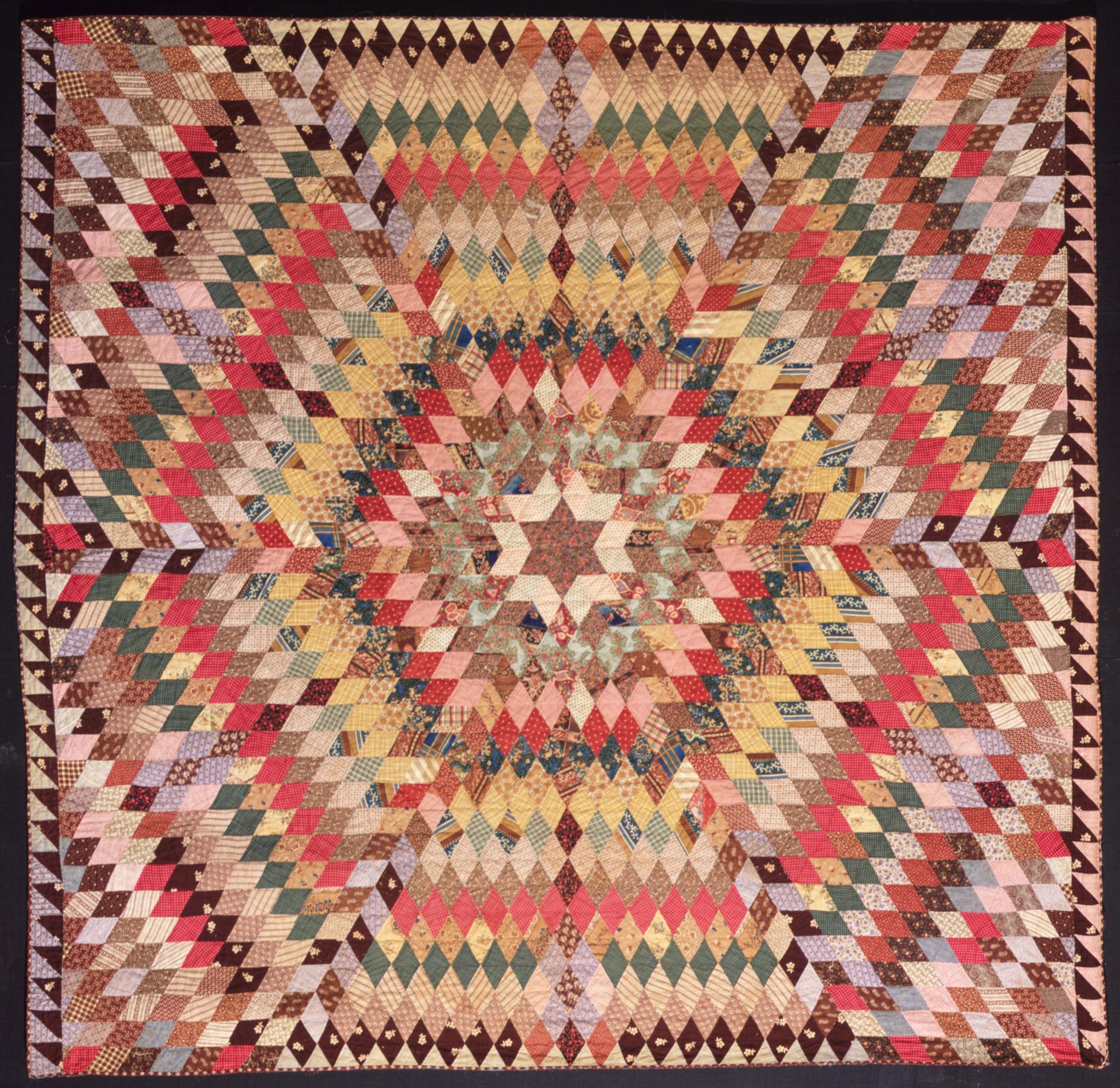 Image of Pieced quilt with concentric six-point star, ca. 1860