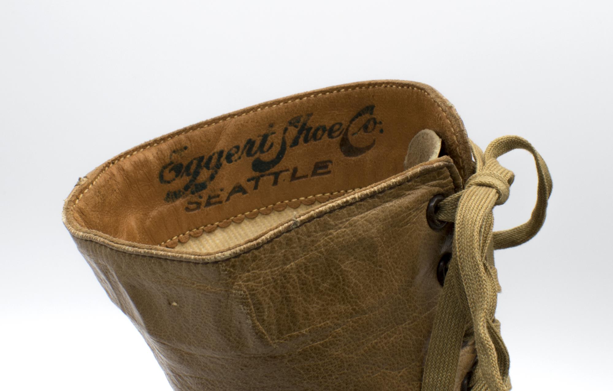 Image of High laced tan leather shoes, ca. 1910