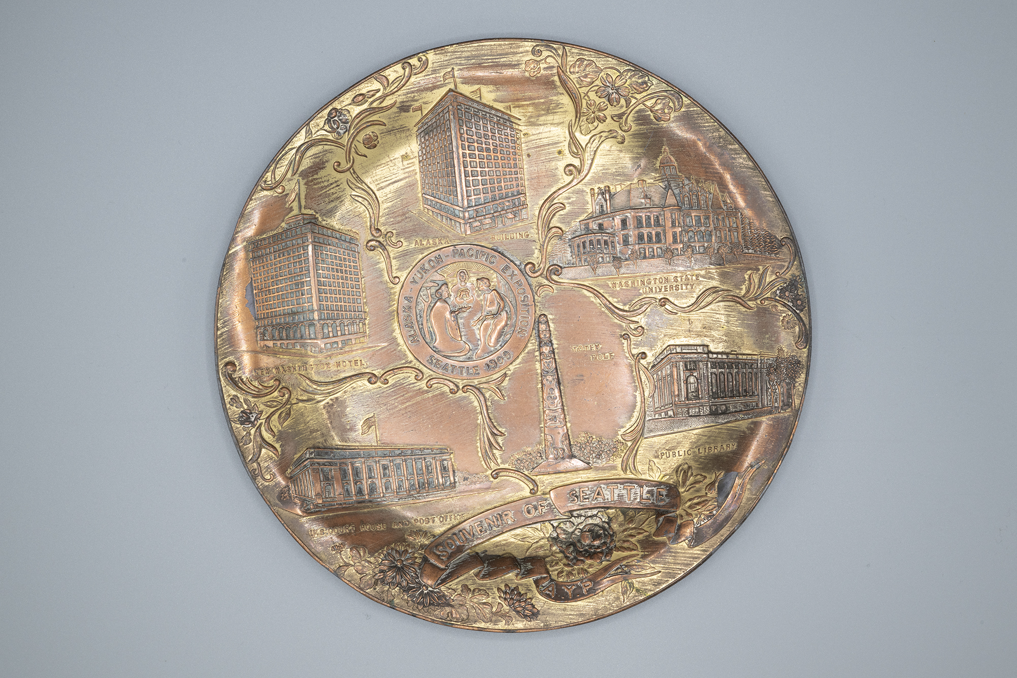 Image of Metal souvenir plate from the Alaska-Yukon-Pacific Exposition (AYPE), 1909