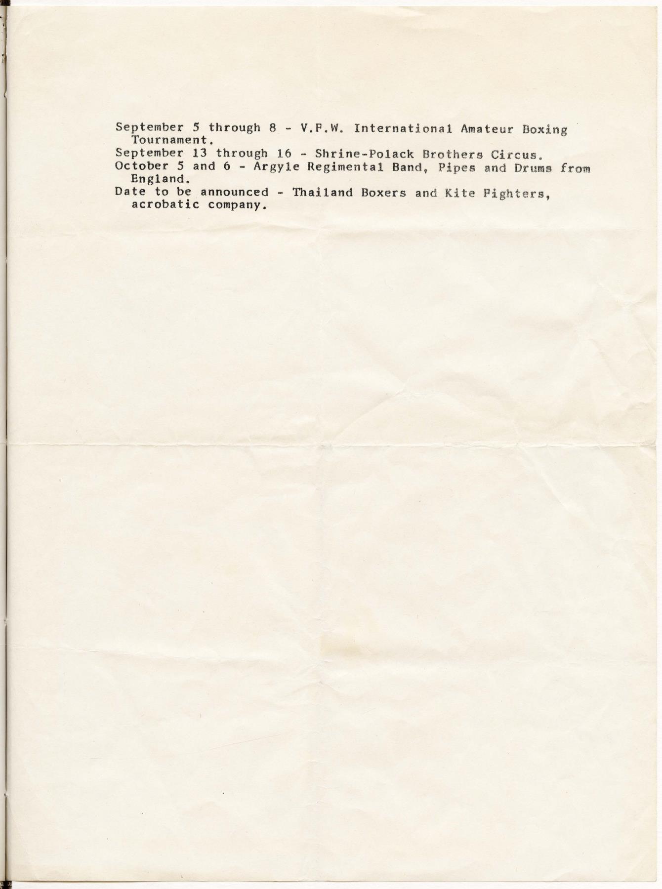 Image of Schedule of performances at the Opera House, Center Playhouse, Arena, and Stadium for the Seattle World's Fair, April 21-October 21, 1962