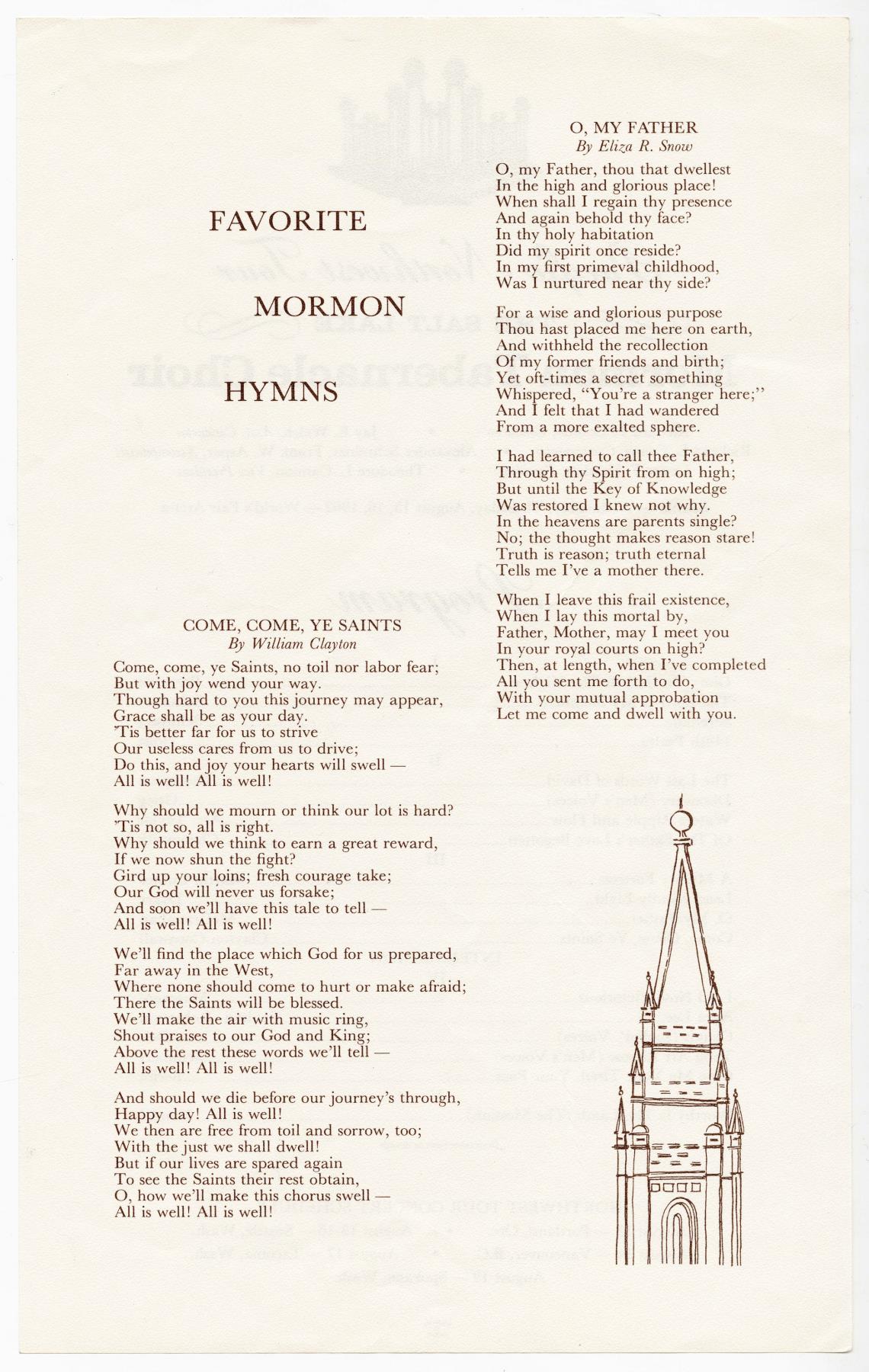 Image of Program for the Pacific Northwest Tour of the Mormon Tabernacle Choir, Seattle World's Fair, August 15-16, 1962
