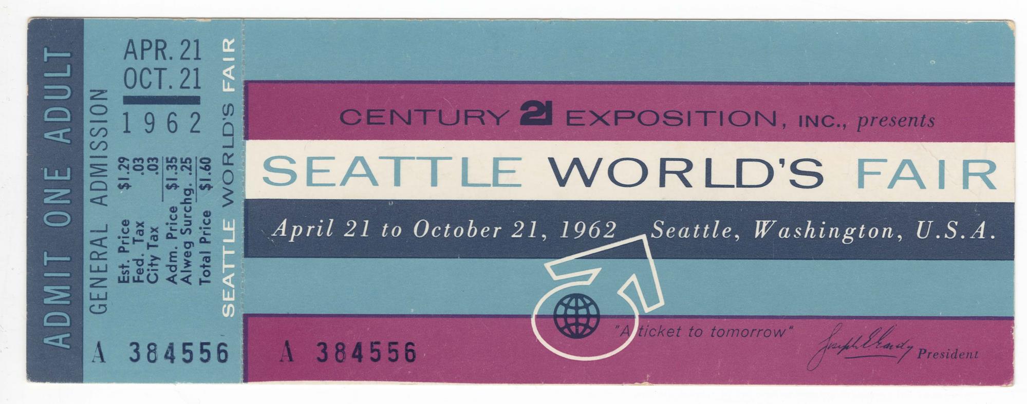 Image of Adult General Admission ticket, Seattle World's Fair, 1962