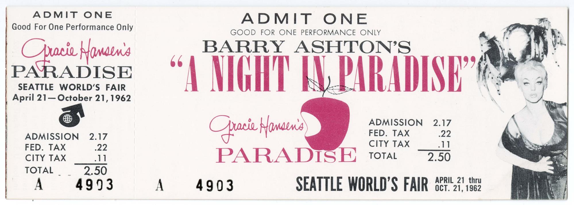 Image of Admission ticket for Gracie Hansen Presents Barry Ashton's 