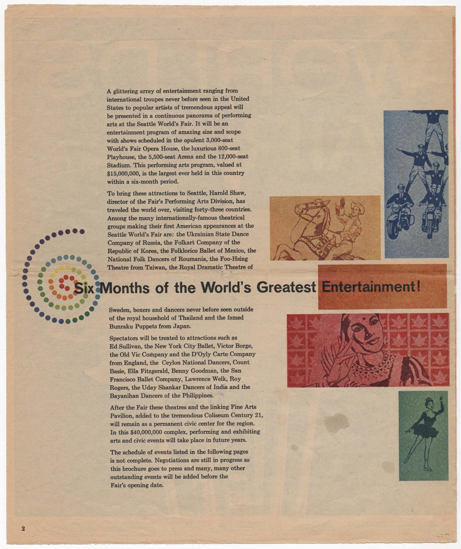 Image of Schedule of Events for the Seattle World's Fair, March 1962