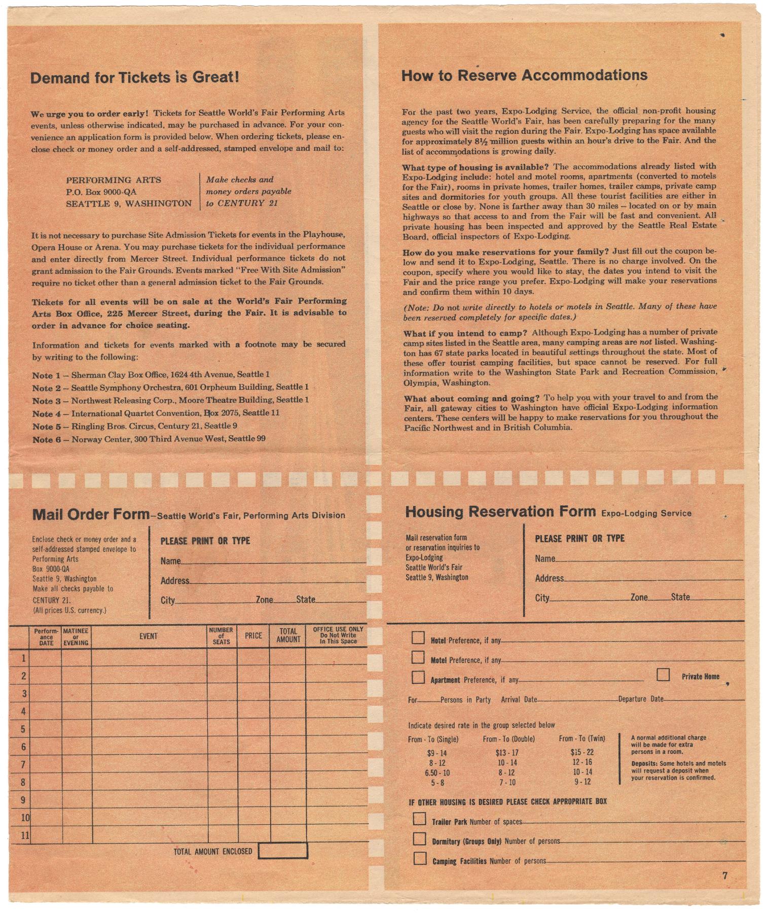 Image of Schedule of Events for the Seattle World's Fair, March 1962