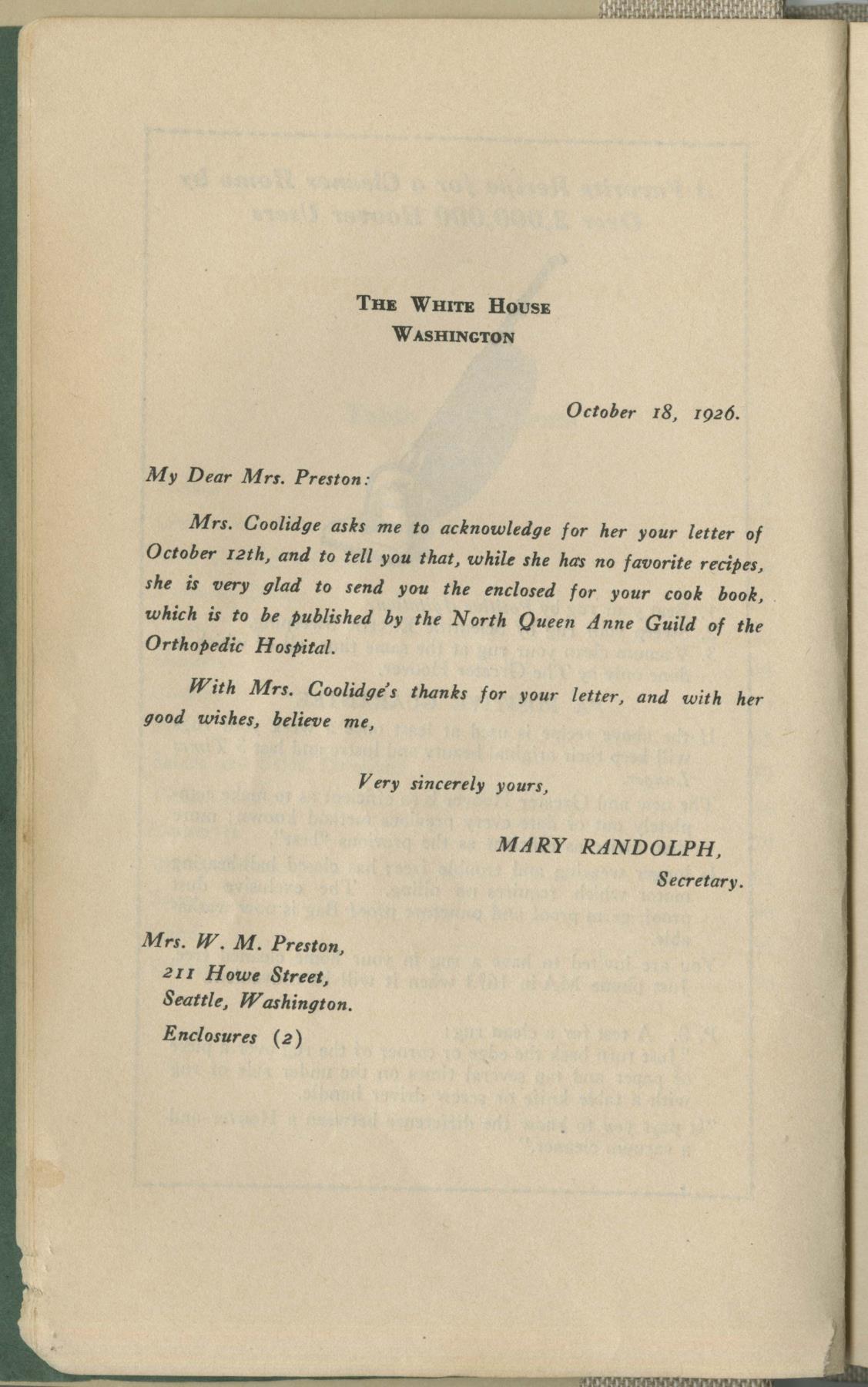 Image of Favorite Recipes of the North Queen Anne Guild of the Children's Orthopedic Hospital, 1926