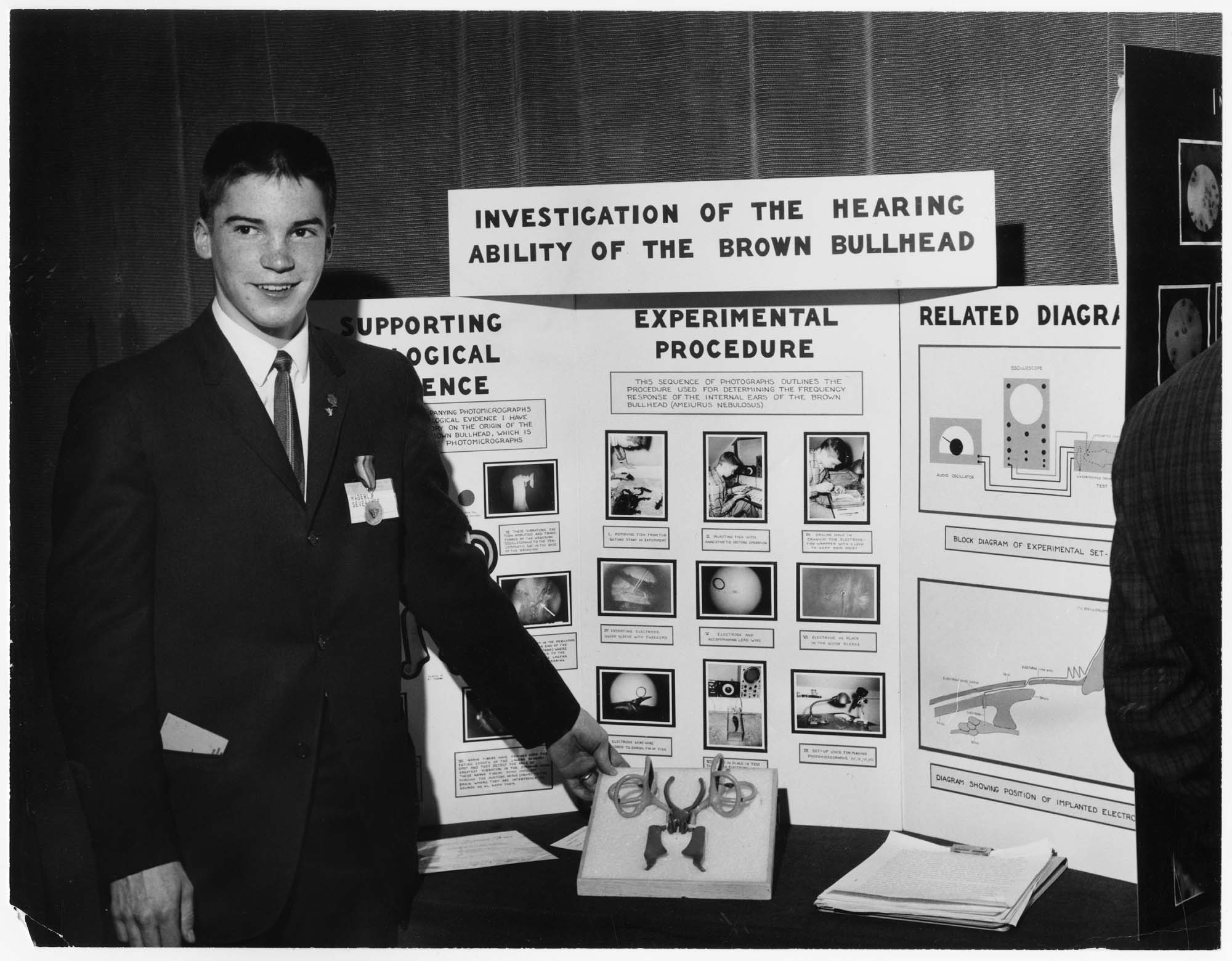 Image of High school student Lewis Haberly at the National Science Fair, Seattle World's Fair, May 1962