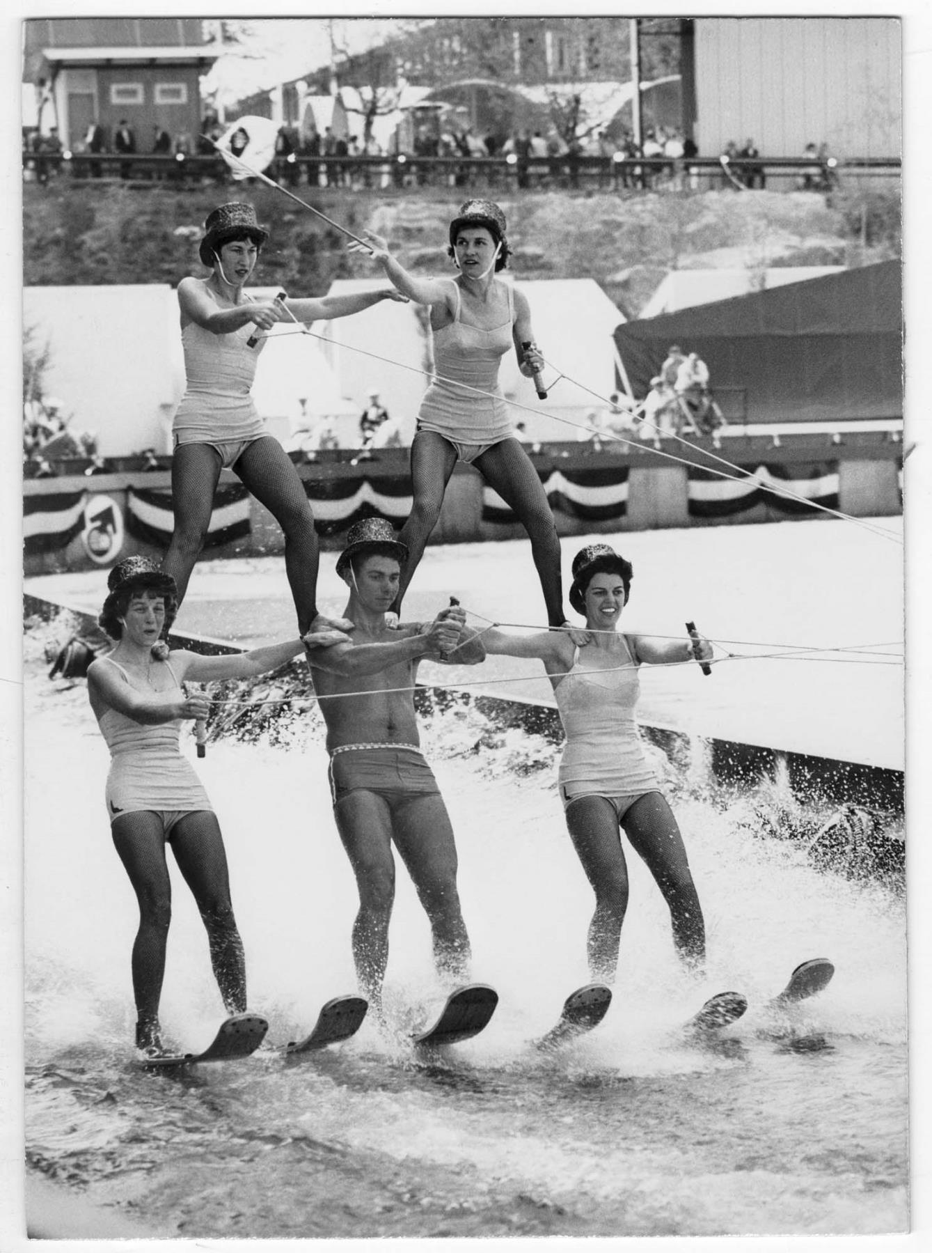 Image of Water skiers performing in Memorial Stadium, Seattle World's Fair, 1962
