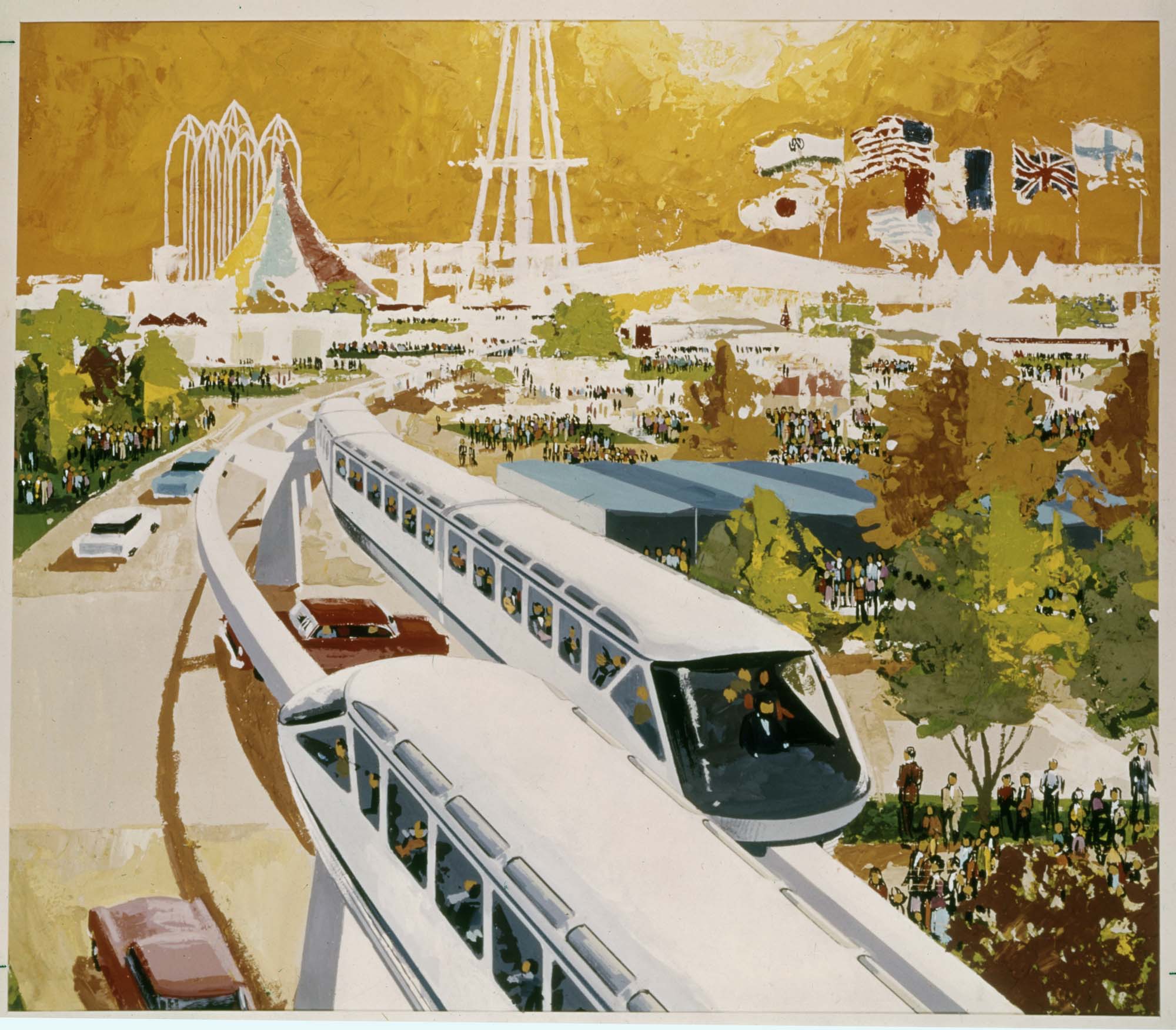 Image of Artist's rendering of monorail, Seattle World's Fair, circa 1962