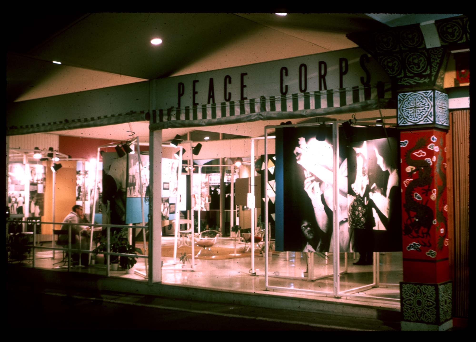 Image of Peace Corps Pavilion at night, Seattle World's Fair, 1962