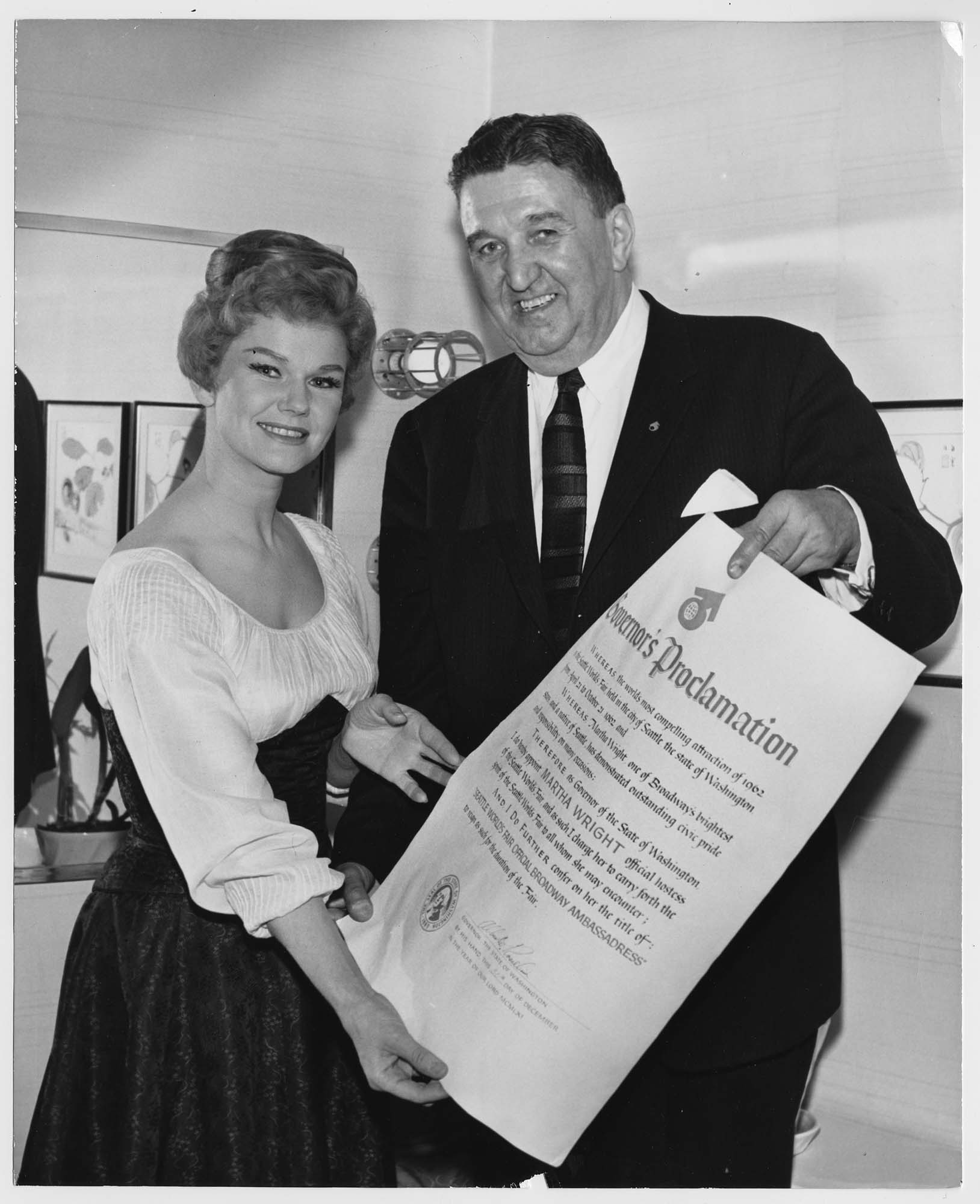 Image of World's Fair Ambassadress Martha Wright with Joseph Gandy, Seattle World's Fair, 1962