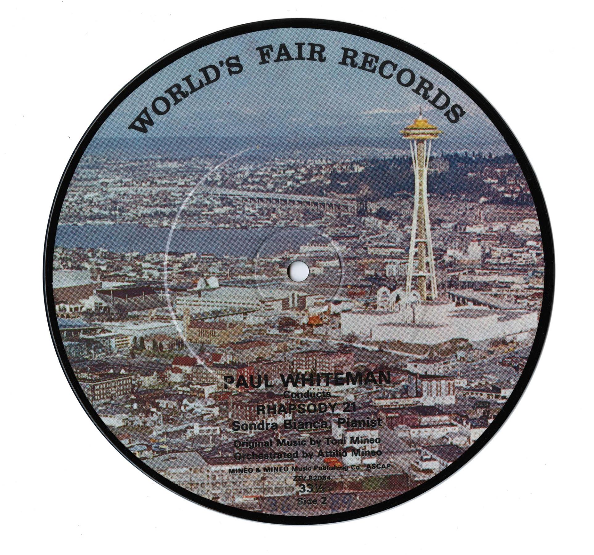 Image of Paul Whiteman Conducts Rhapsody 21, souvenir picture disc of music composed for the Seattle World's Fair, 1962