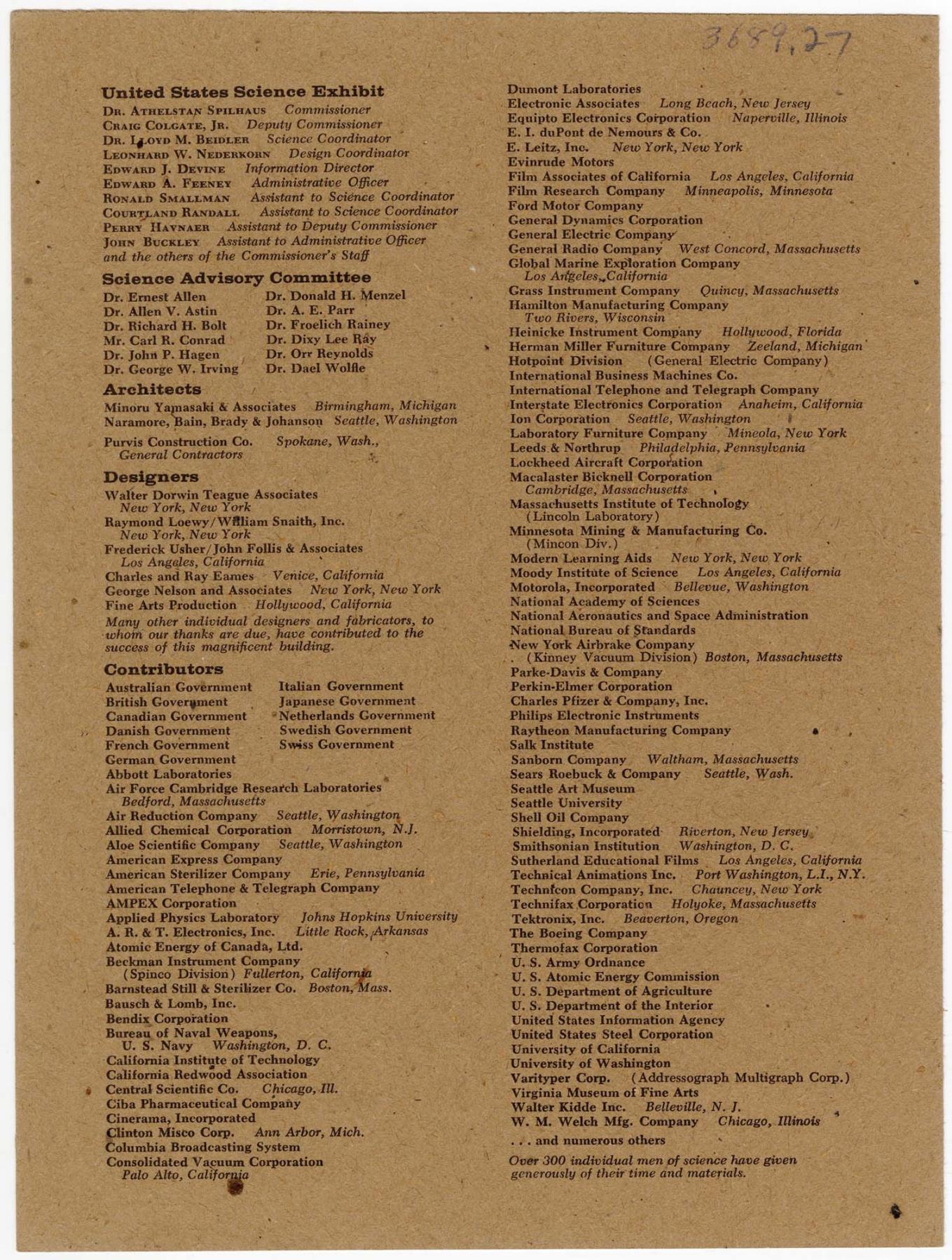 Image of United States Science Exhibit guide, Seattle World's Fair, April 21-October 21, 1962