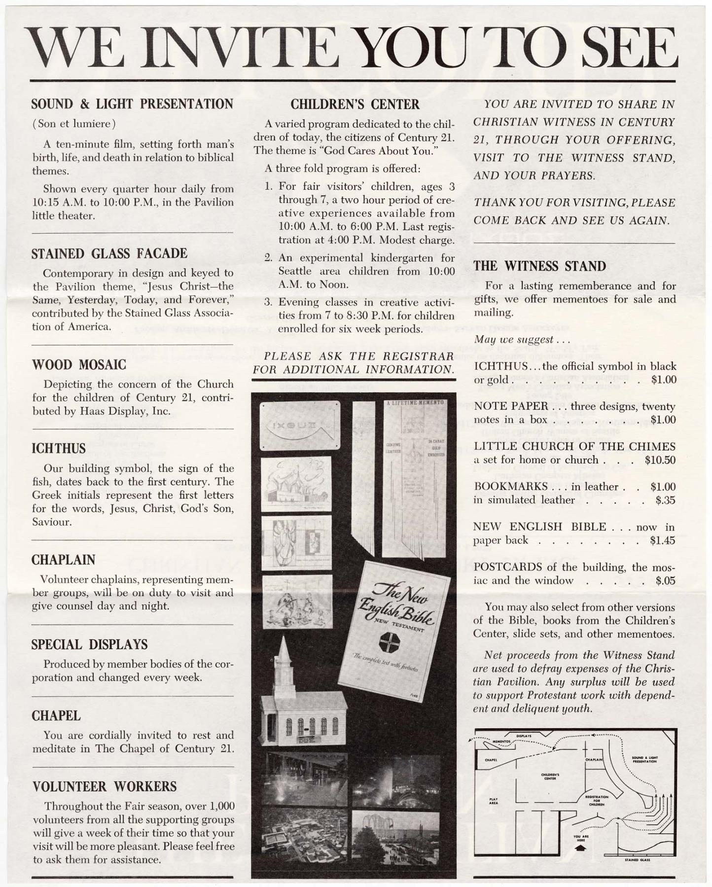 Image of Christian Pavilion & Children's Center leaflet, Seattle World's Fair, 1962