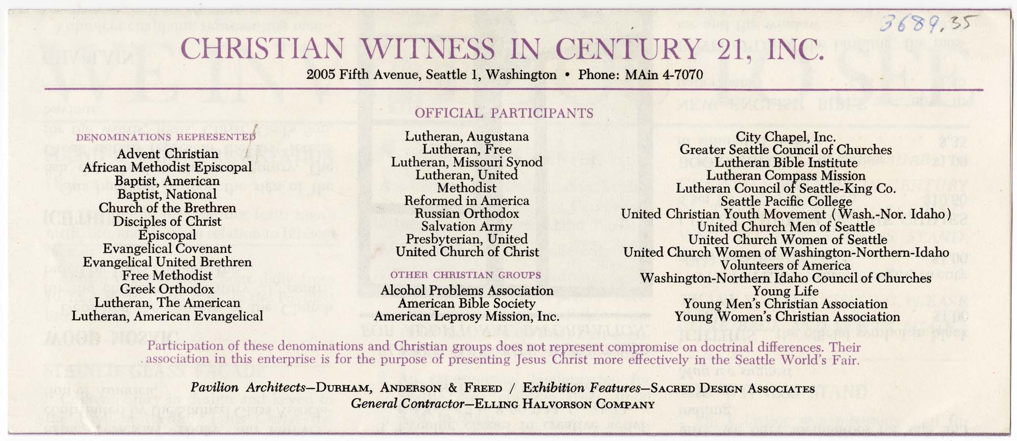 Image of Christian Pavilion & Children's Center leaflet, Seattle World's Fair, 1962