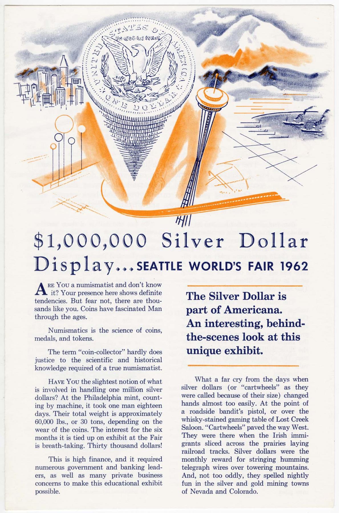 Image of $1,000,000 Silver Dollar Display at the Seattle World's Fair leaflet, 1962