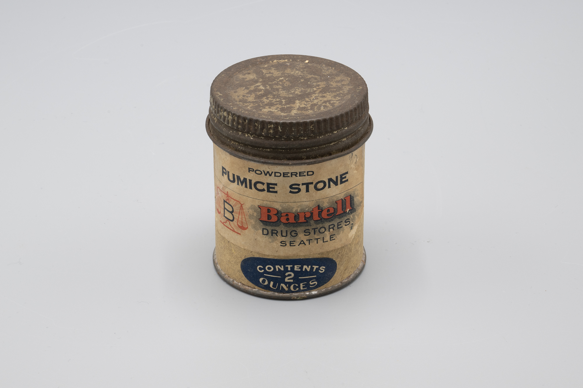 Image of Container for Powdered Pumice Stone from Bartell Drug Stores, Seattle, ca. 1900