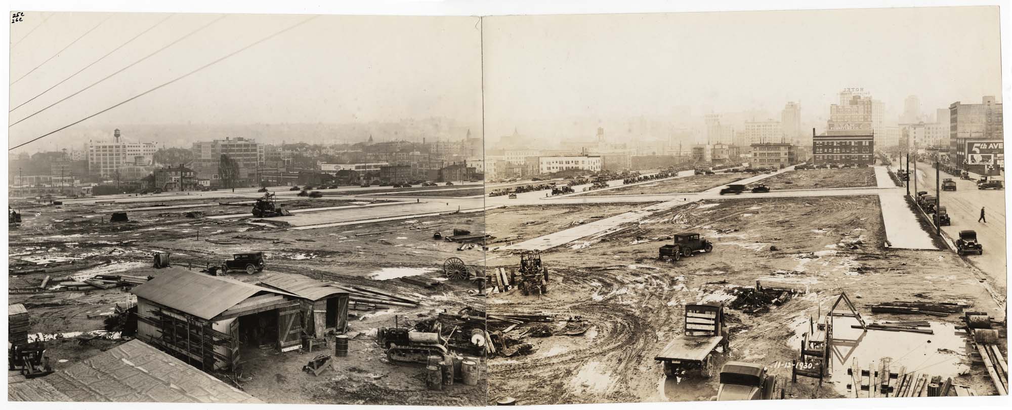 Image of Panorama of Denny regrade area, from Battery and 5th Avenue, November 12, 1930